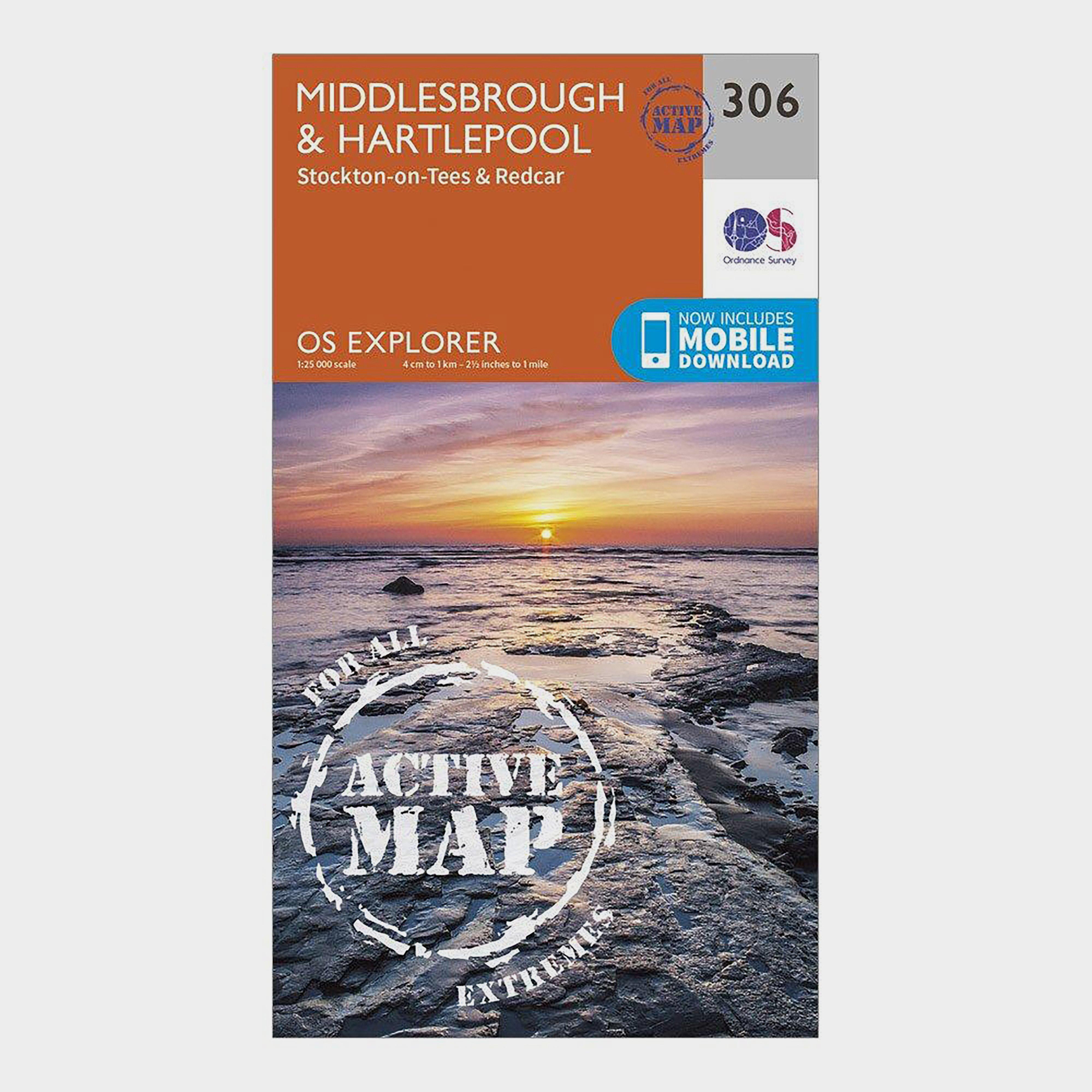 Explorer 306 Middlesbrough & Hartlepool Active Map - Orange, Orange