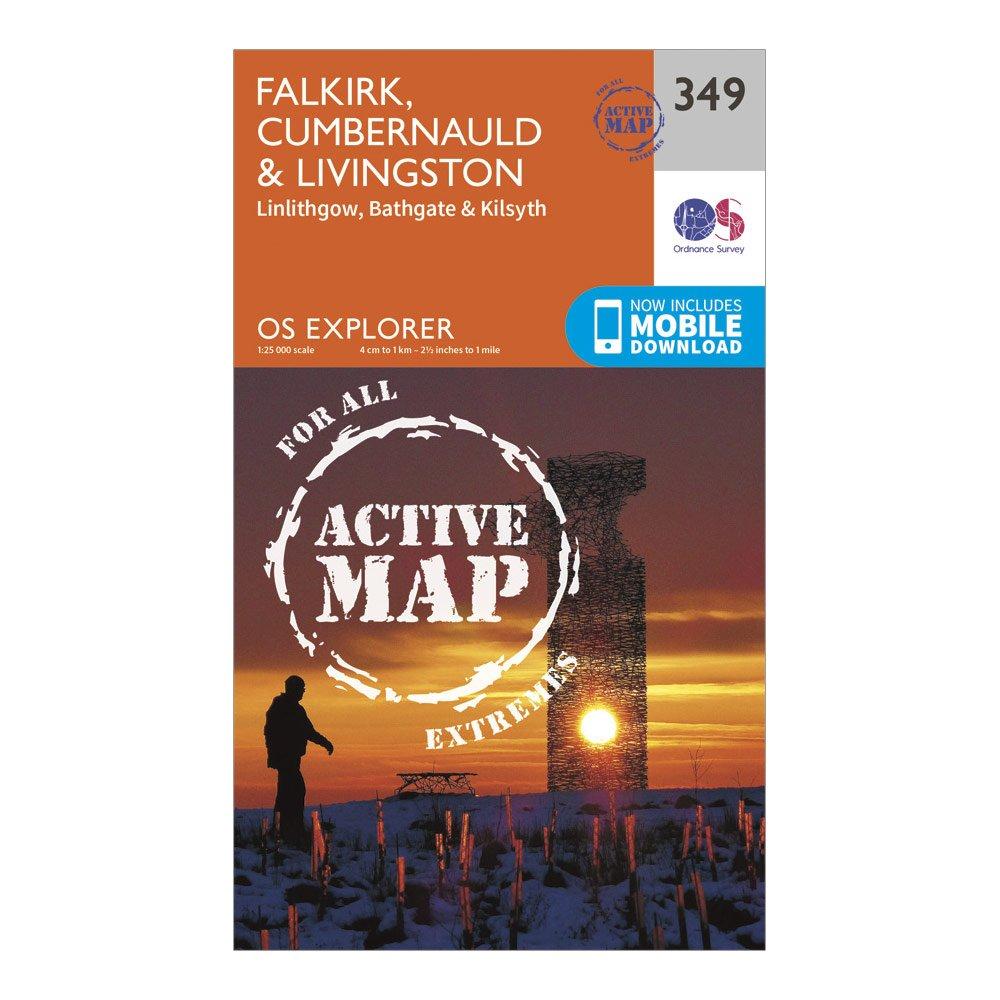 Image of Ordnance Survey Explorer Active 349 Falkirk, Cumbernauld & Livingston Map With Digital Version - Orange, Orange