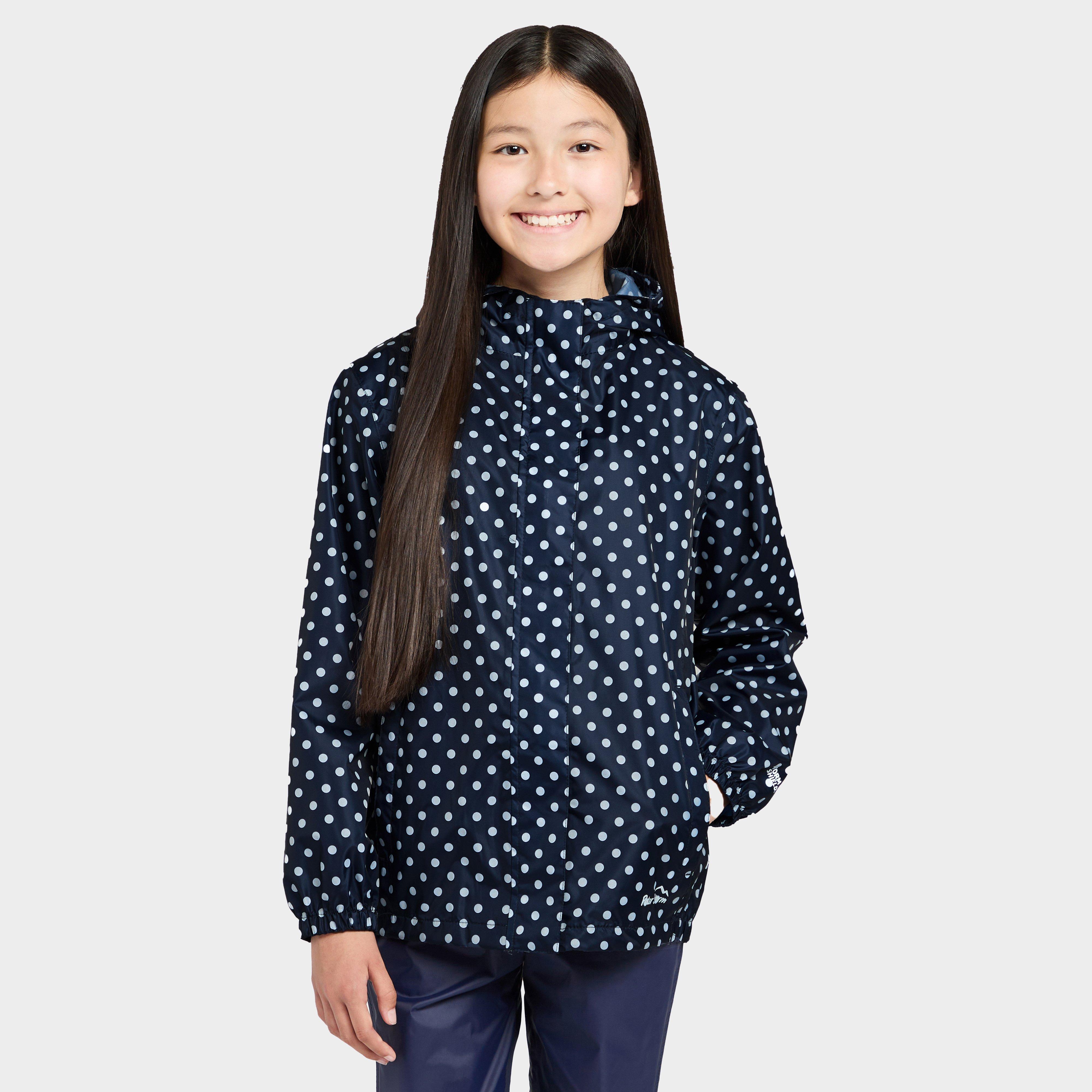 Image of Peter Storm Kids Packable Waterproof Jacket Navy/White Polka Dot - Blue, Blue