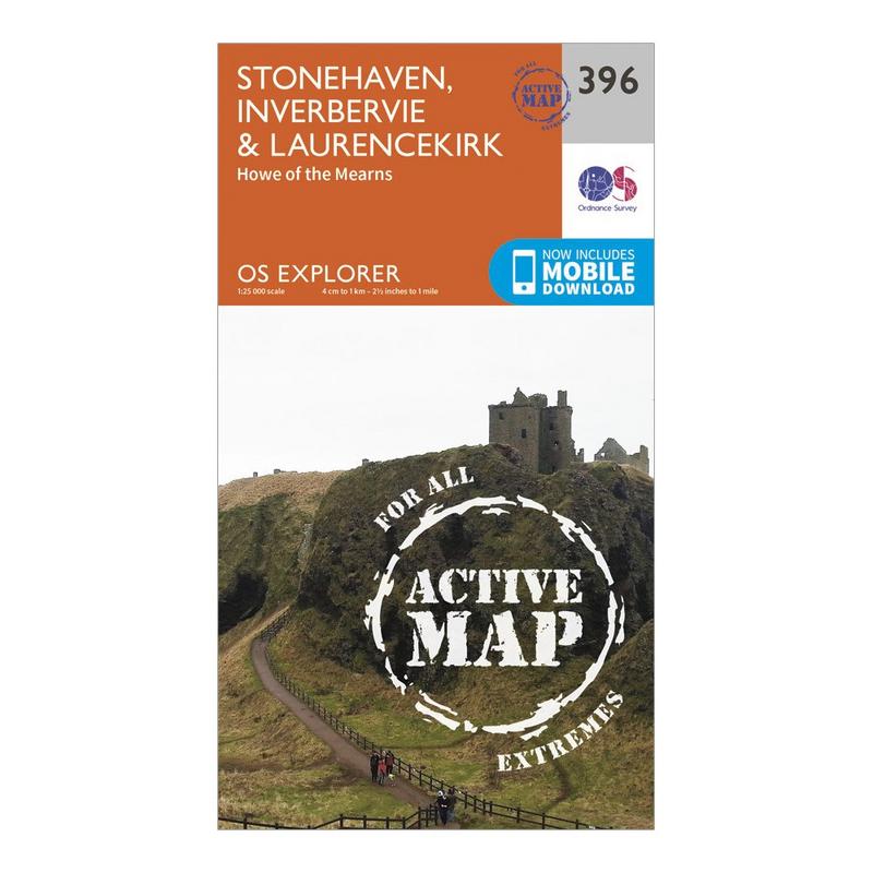 Millets Ordnance Survey Explorer Active 396 Stonehaven, Inverbervie & Laurencekirk Map With Digital Version - Orange, Orange