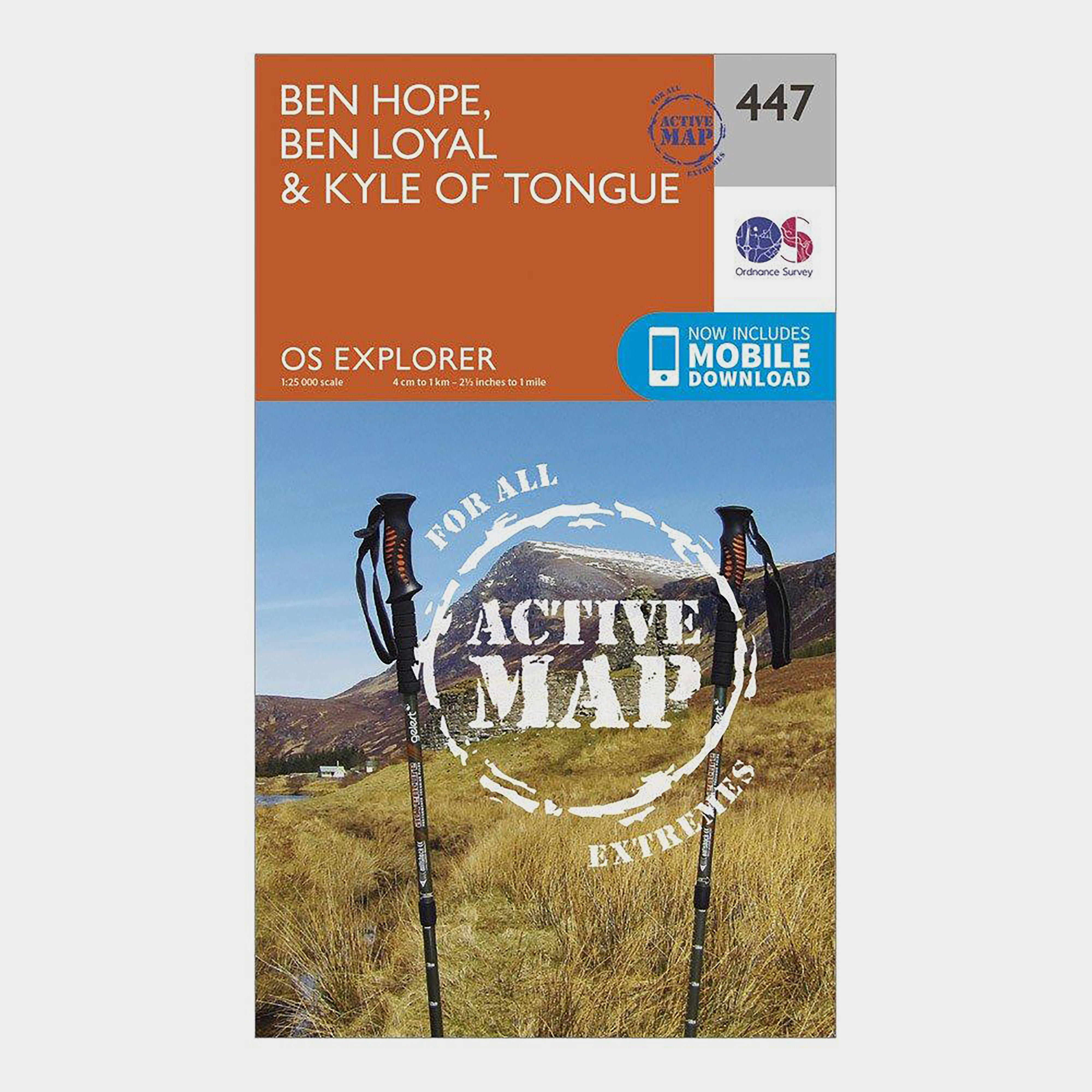 Image of Ordnance Survey Explorer Active 447 Ben Hope, Ben Loyal & Kyle Of Tongue Map With Digital Version - Orange, Orange