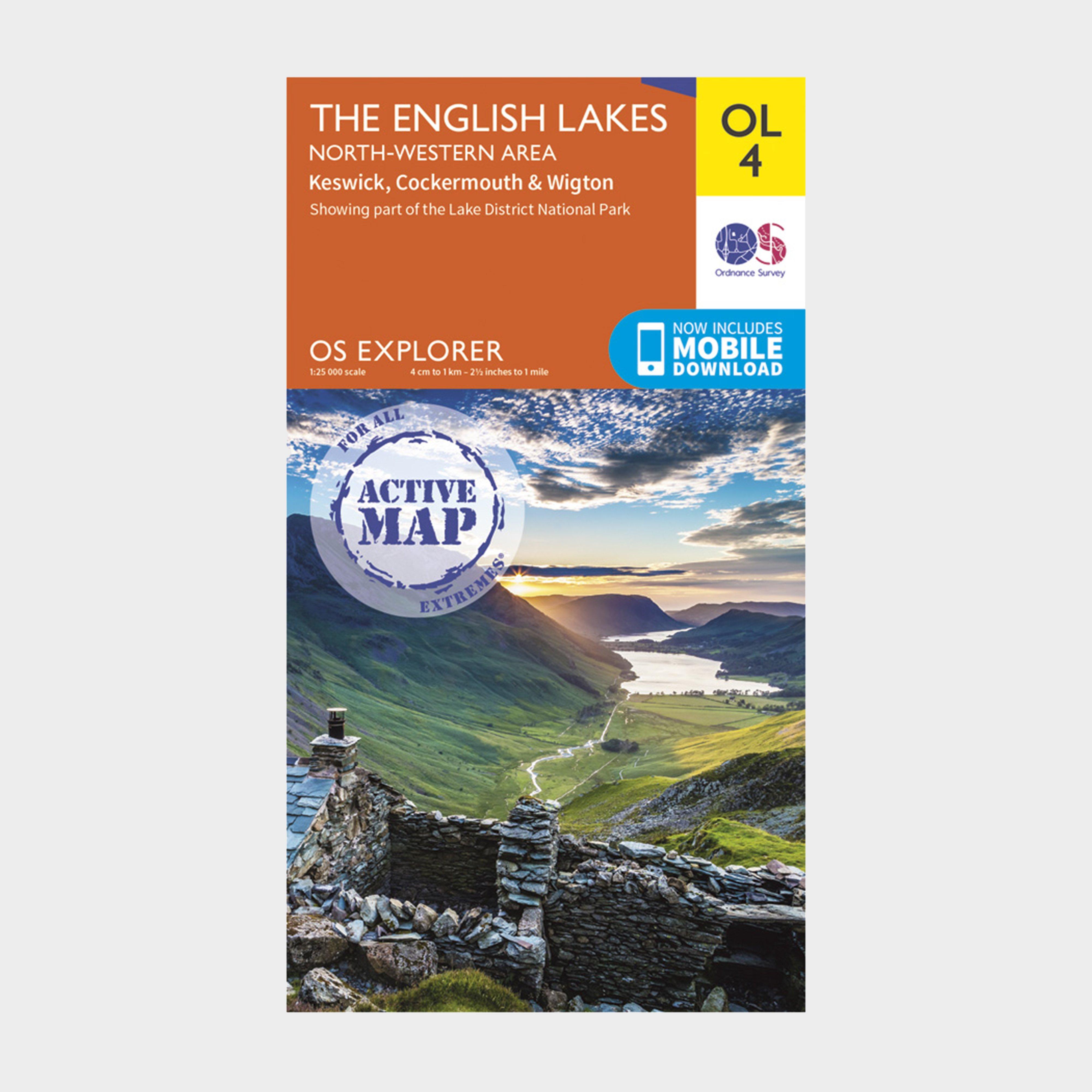 Image of Ordnance Survey Explorer Active Ol 4 The Lake District (North-Western Area) Map - Orange, Orange