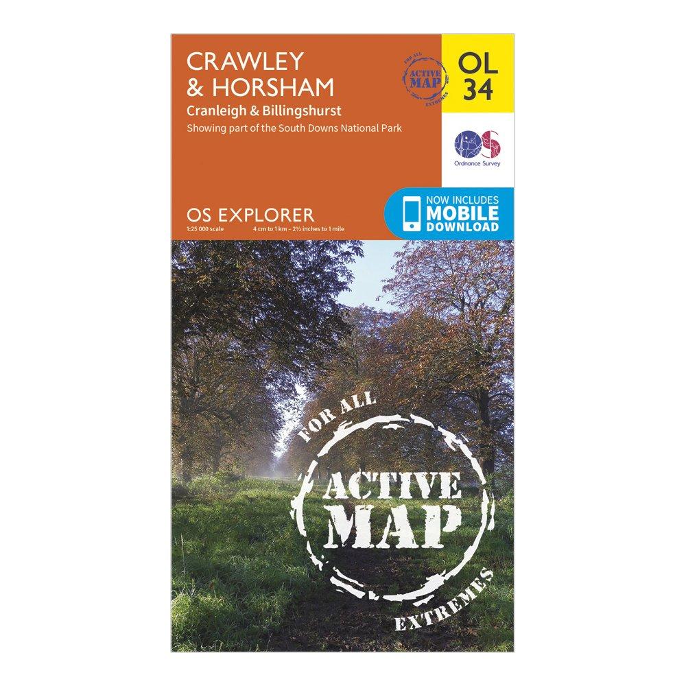 Image of Ordnance Survey Explorer Ol 34 Active D Crawley & Horsham Map - Orange, Orange