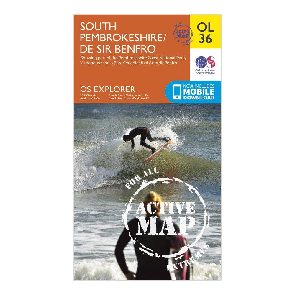 Image of Ordnance Survey Explorer Active Ol36 South Pembrokeshire Map With Digital Version - Orange, Orange