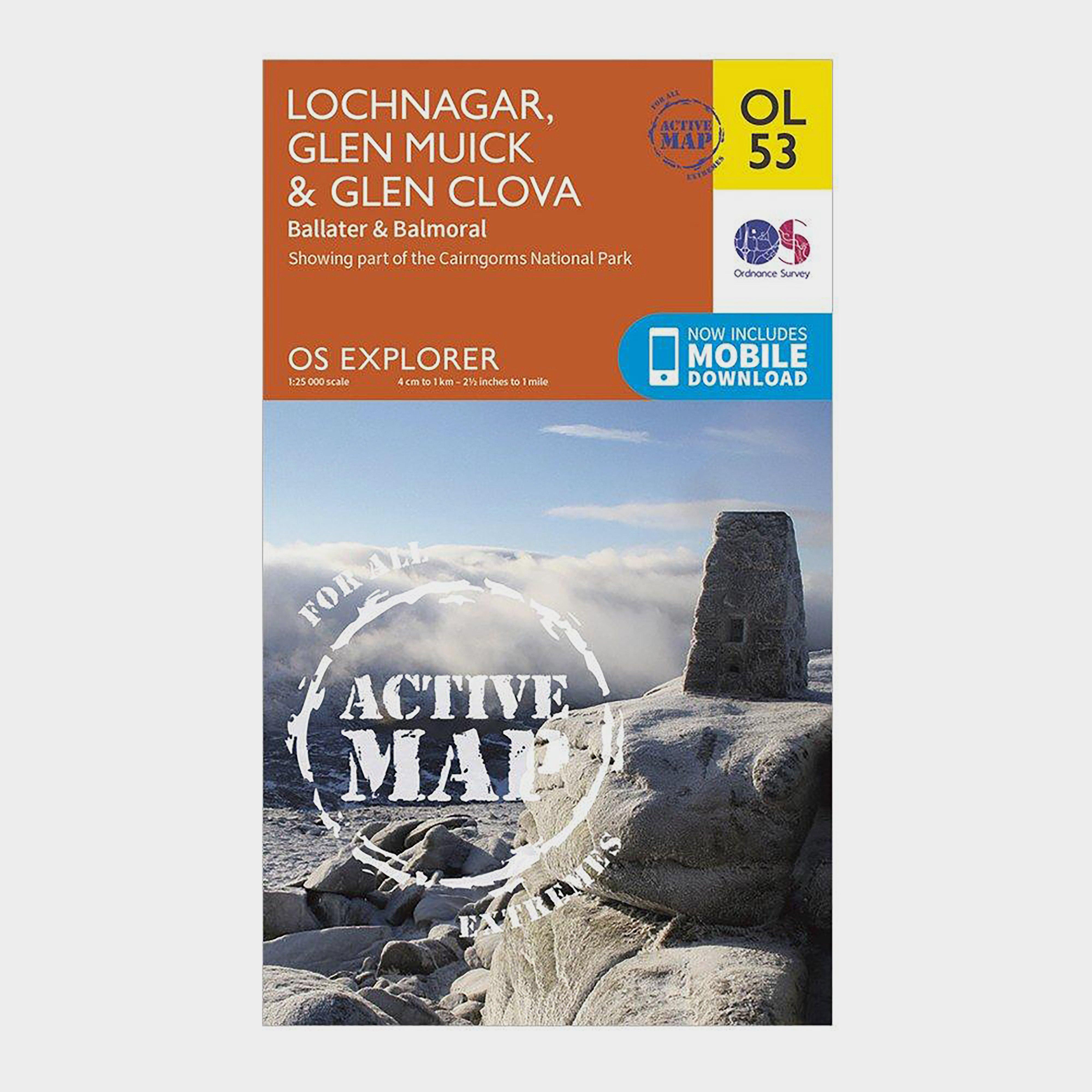 Image of Ordnance Survey Explorer Active Ol 53 Lochnagar, Glen Muick & Glen Clova Map - Orange, Orange