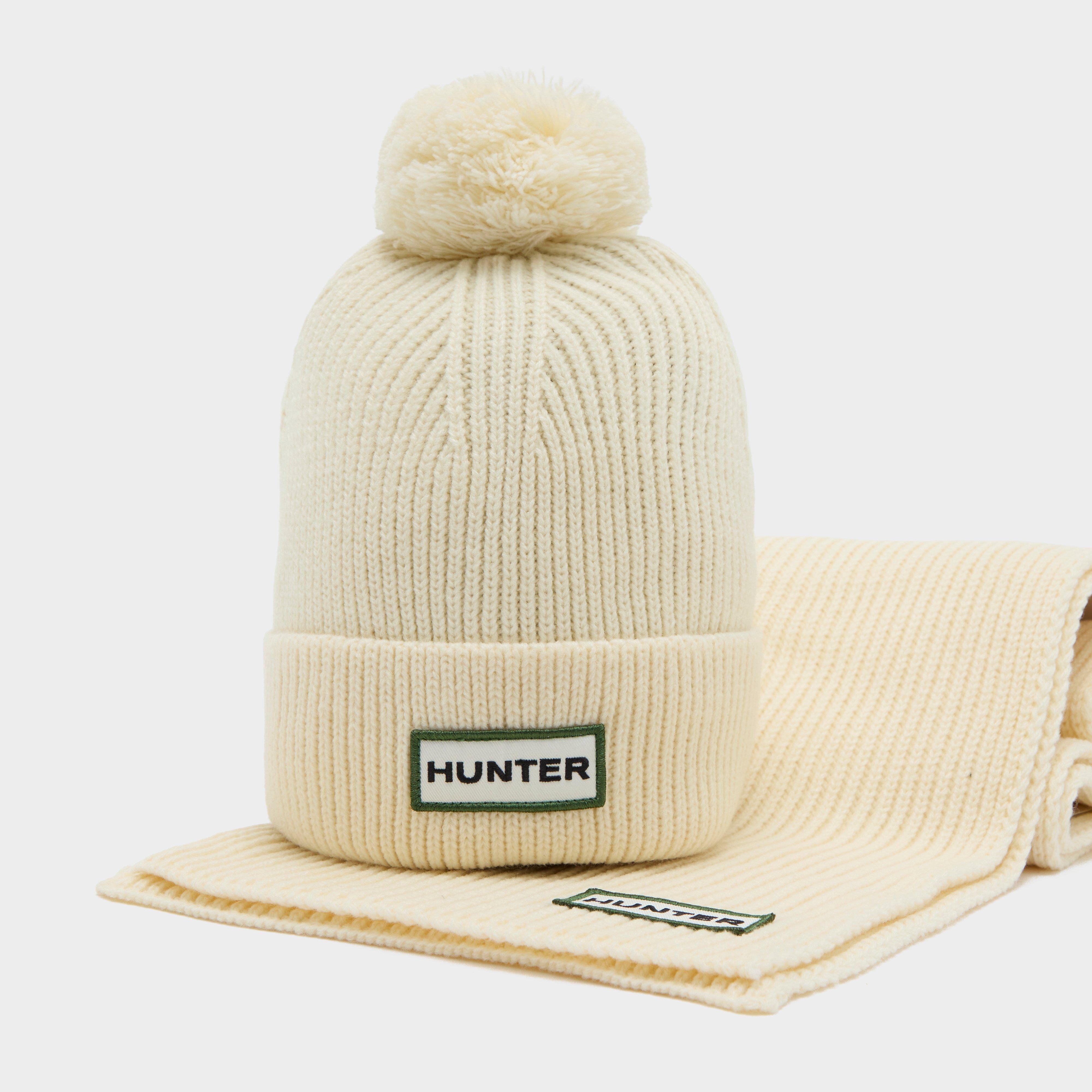 Image of Hunter Unisex Green Label Bobble Hat Gift Set - Cream, Green