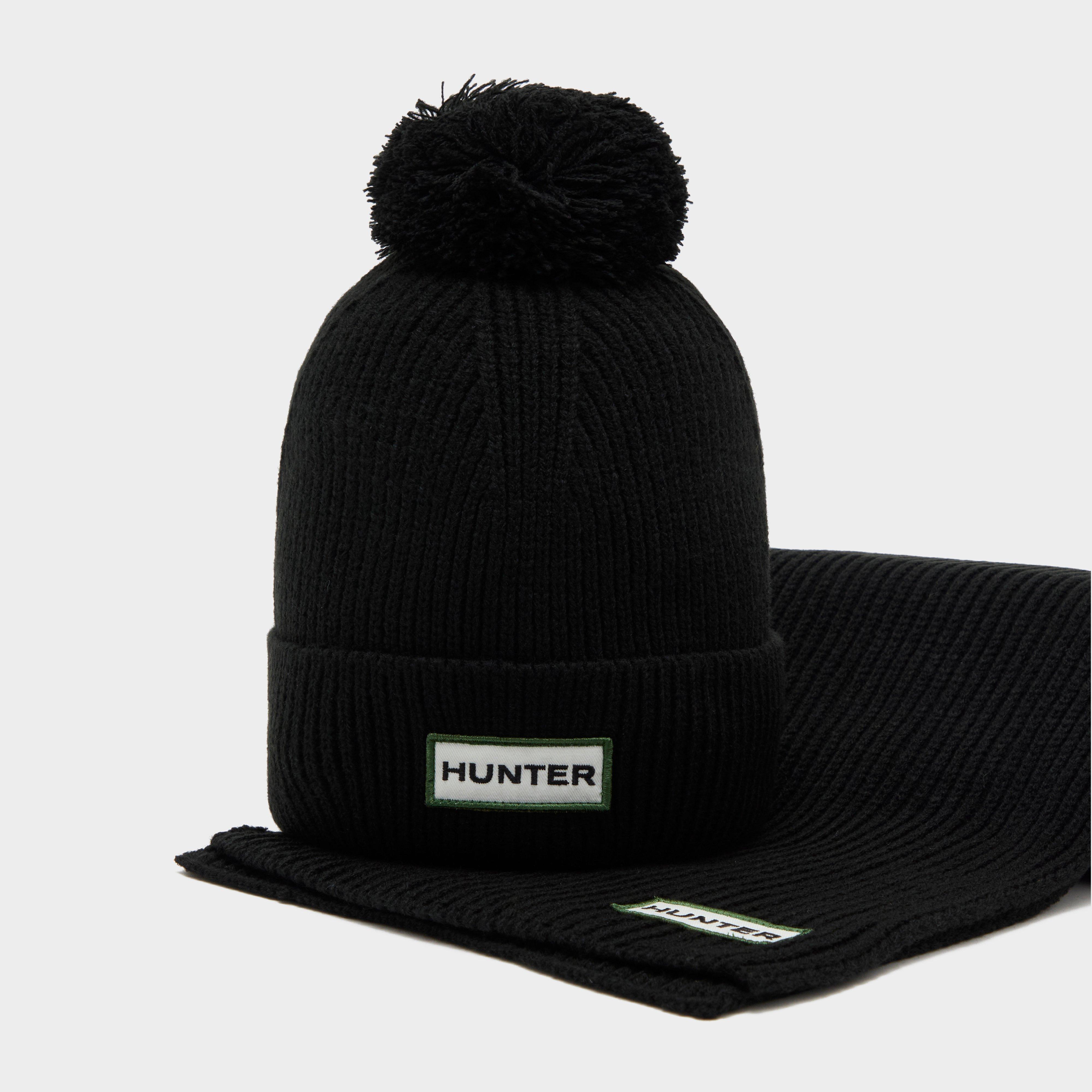 Image of Hunter Unisex Green Label Bobble Hat Gift Set - Black, Black