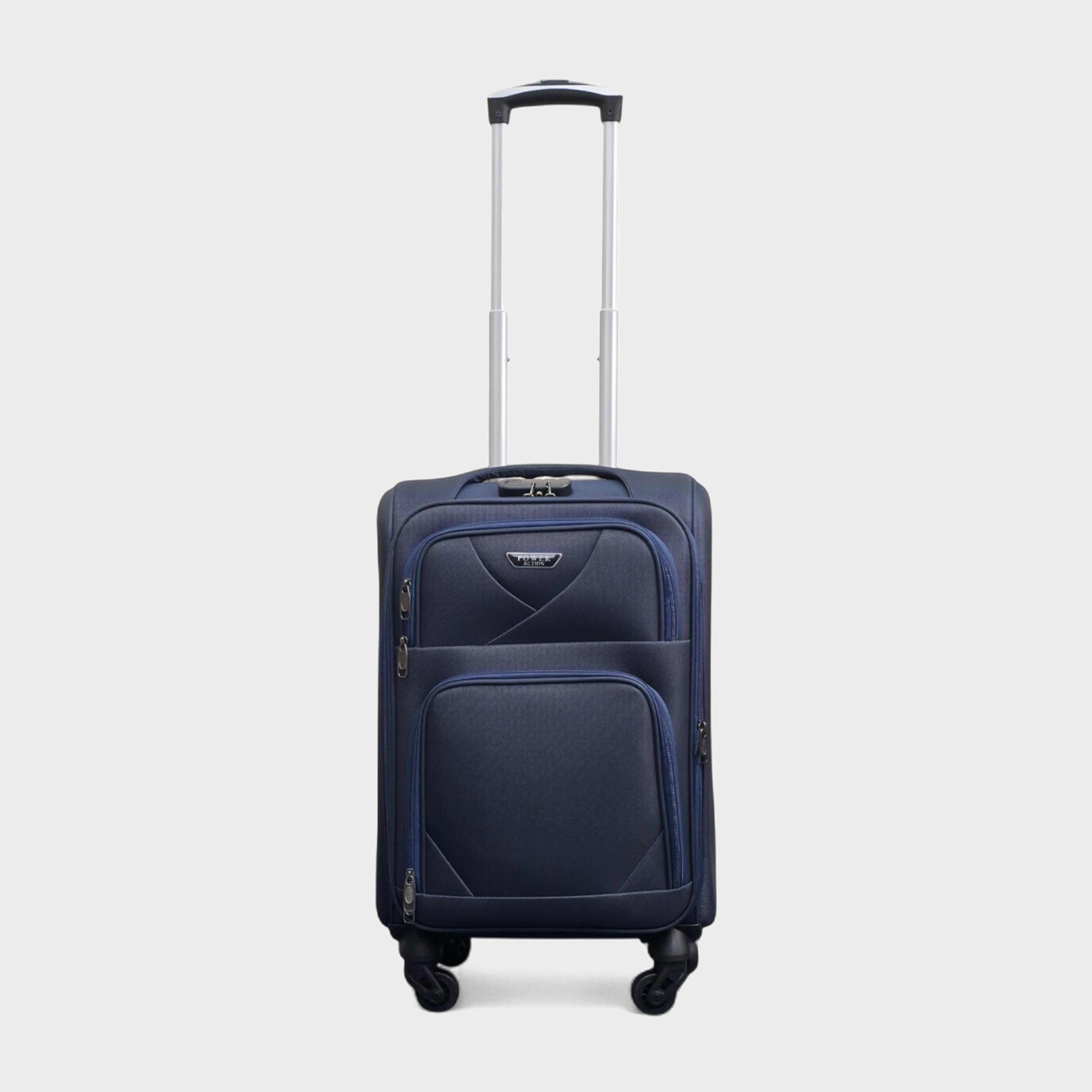 Image of Infinity Leather Expandable Soft Shell Cabin Suitcase 50.5 X 37 X 26 Cm Luggage Suitable For Easyjet, Ryanair, Navy
