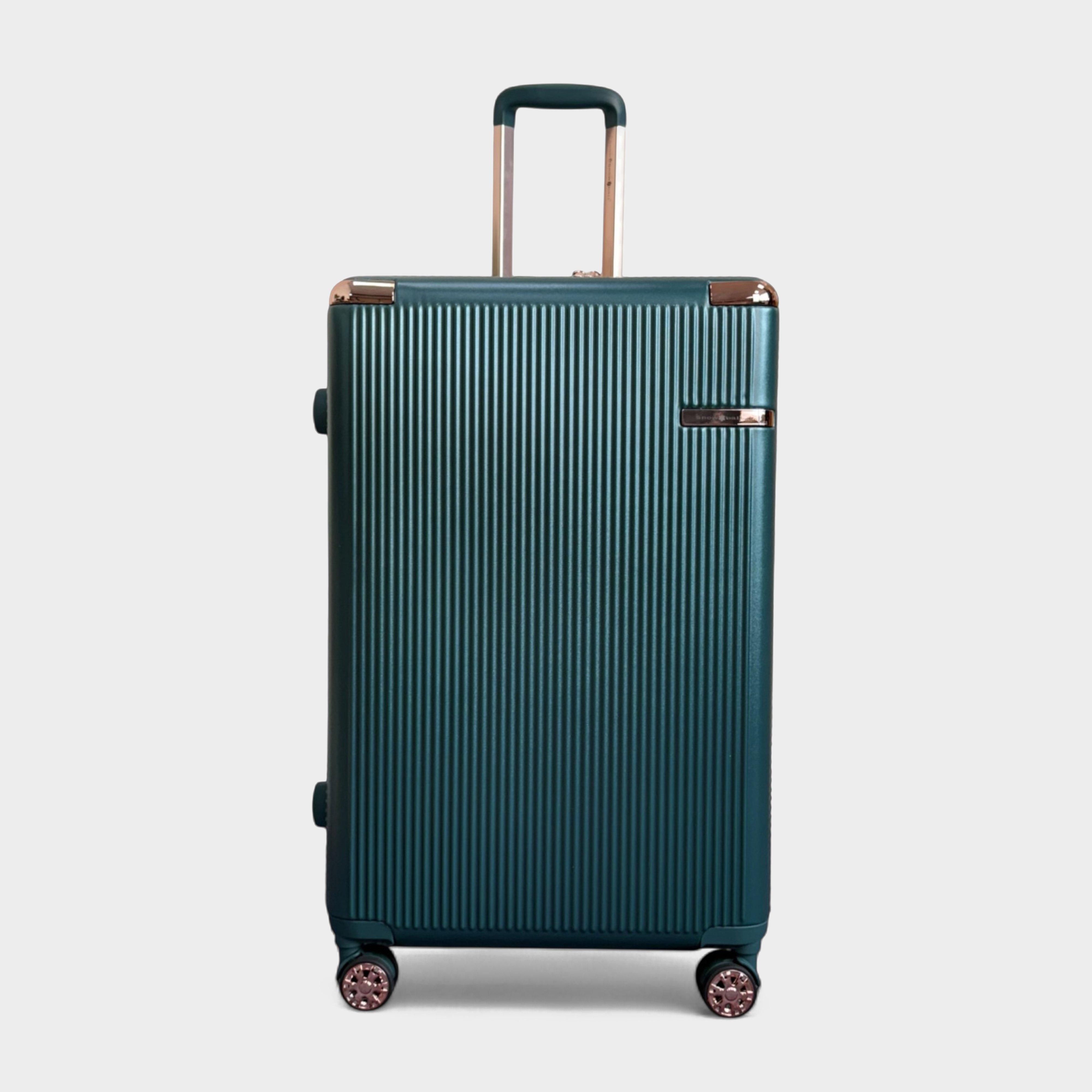 Image of Infinity Leather Expandable Hard Shell 8 Wheels Luggage Travel Large Suitcase, Green