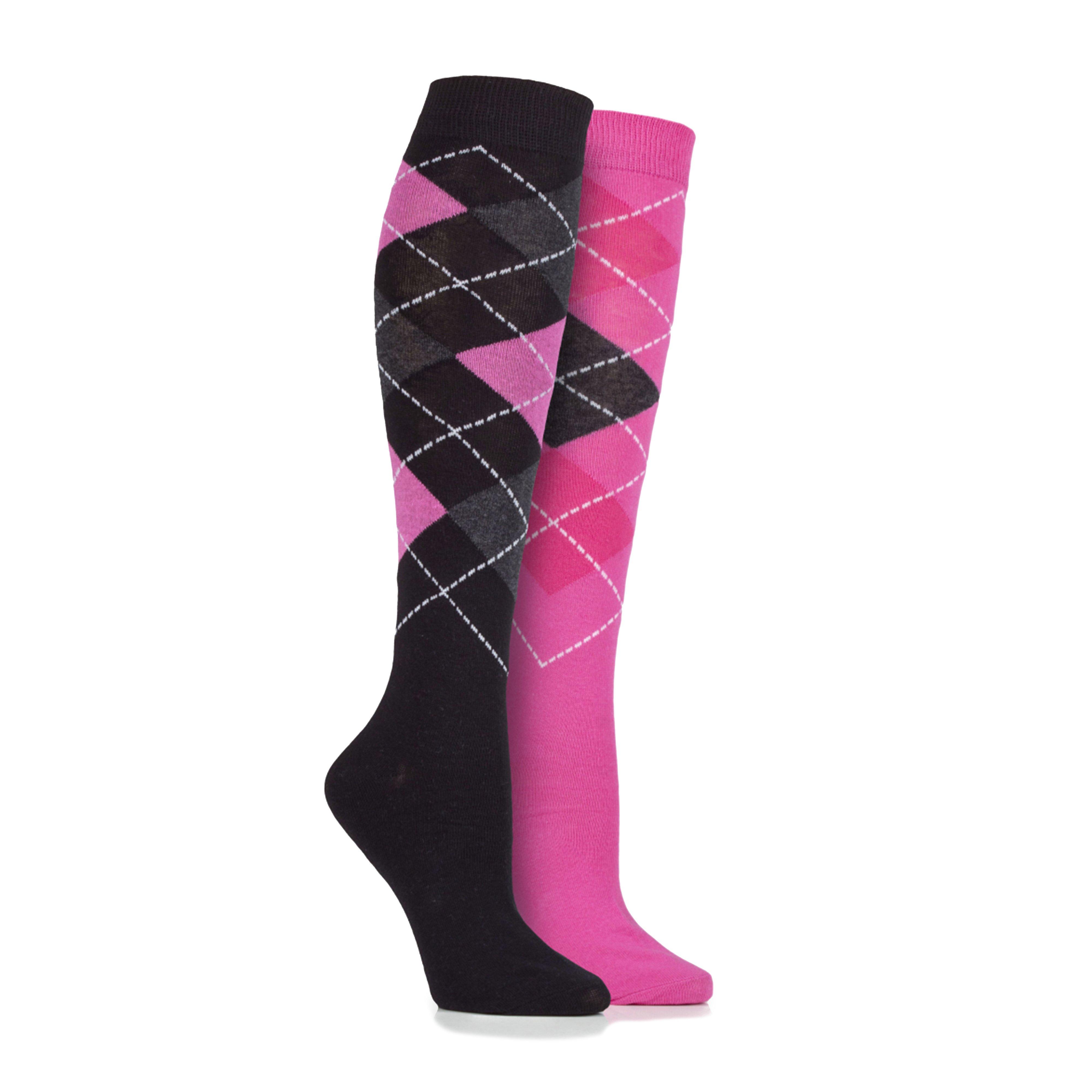 Womens Argyle 2 Pack Socks Black/Pink