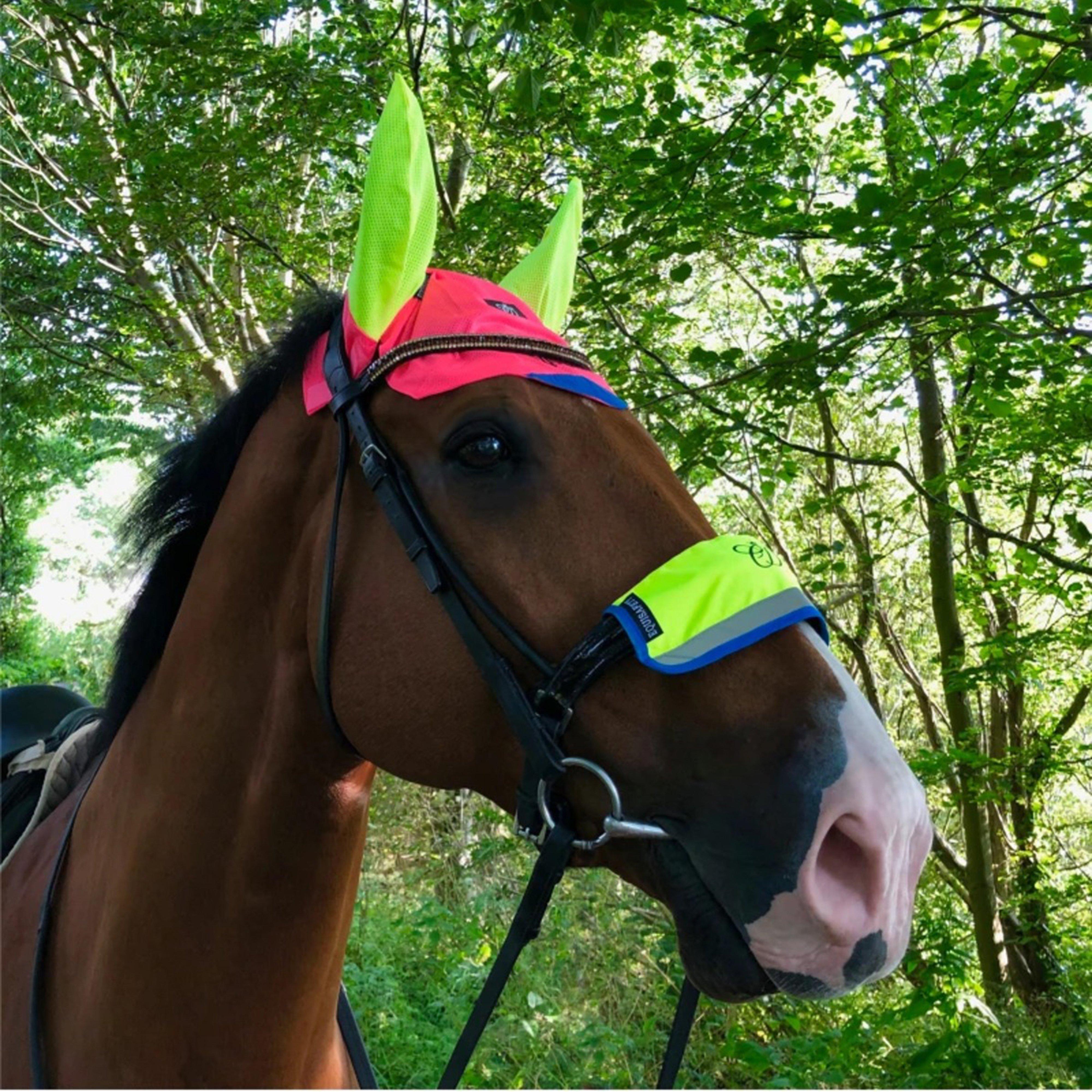 Image of Equisafety Charlotte Dujardin Reflective Multi-Coloured Mesh Horse Ears Pink/Yellow, Pink