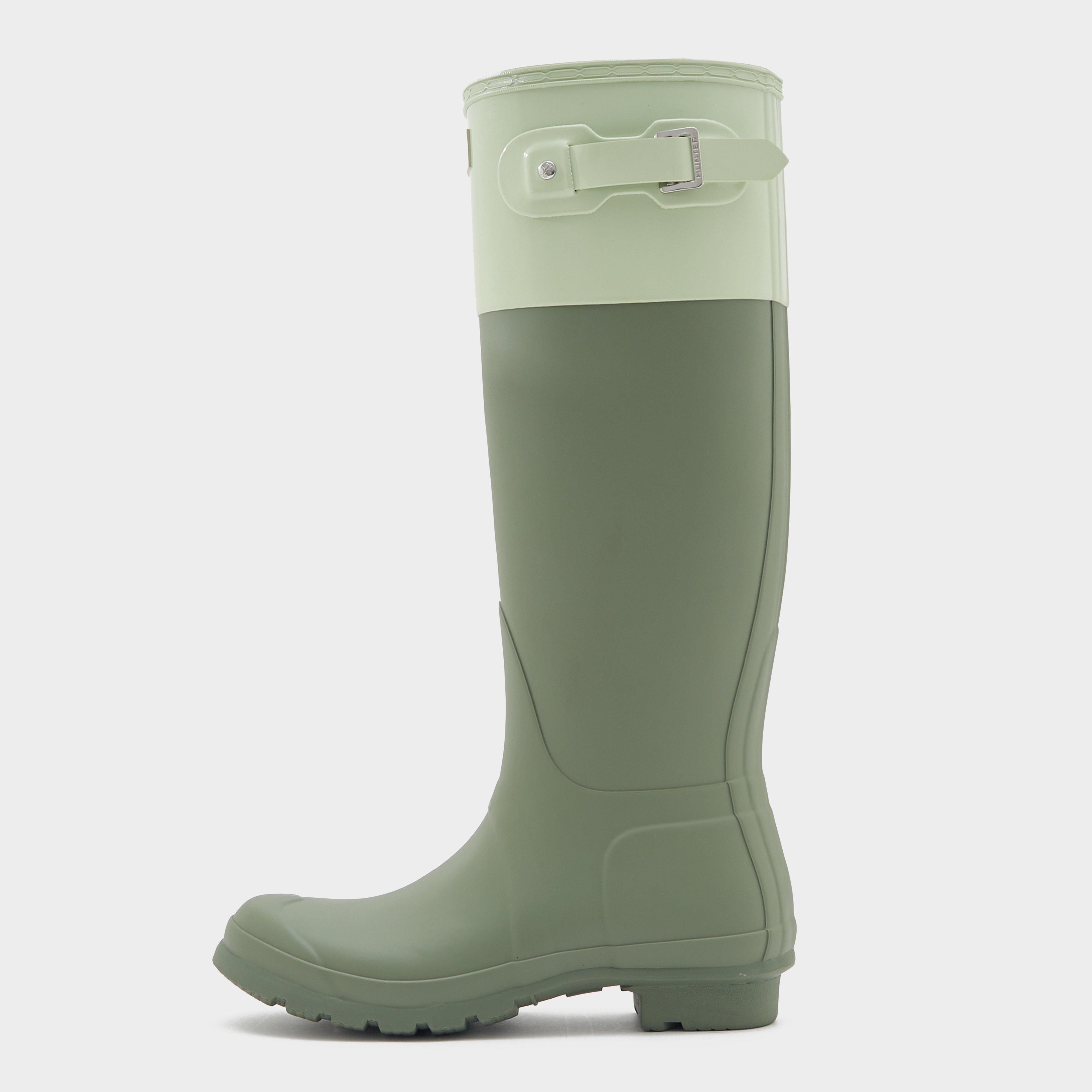  Hunter Womens Original Tall Colour Block Wellington Boots Lichen Green/Muffled Green