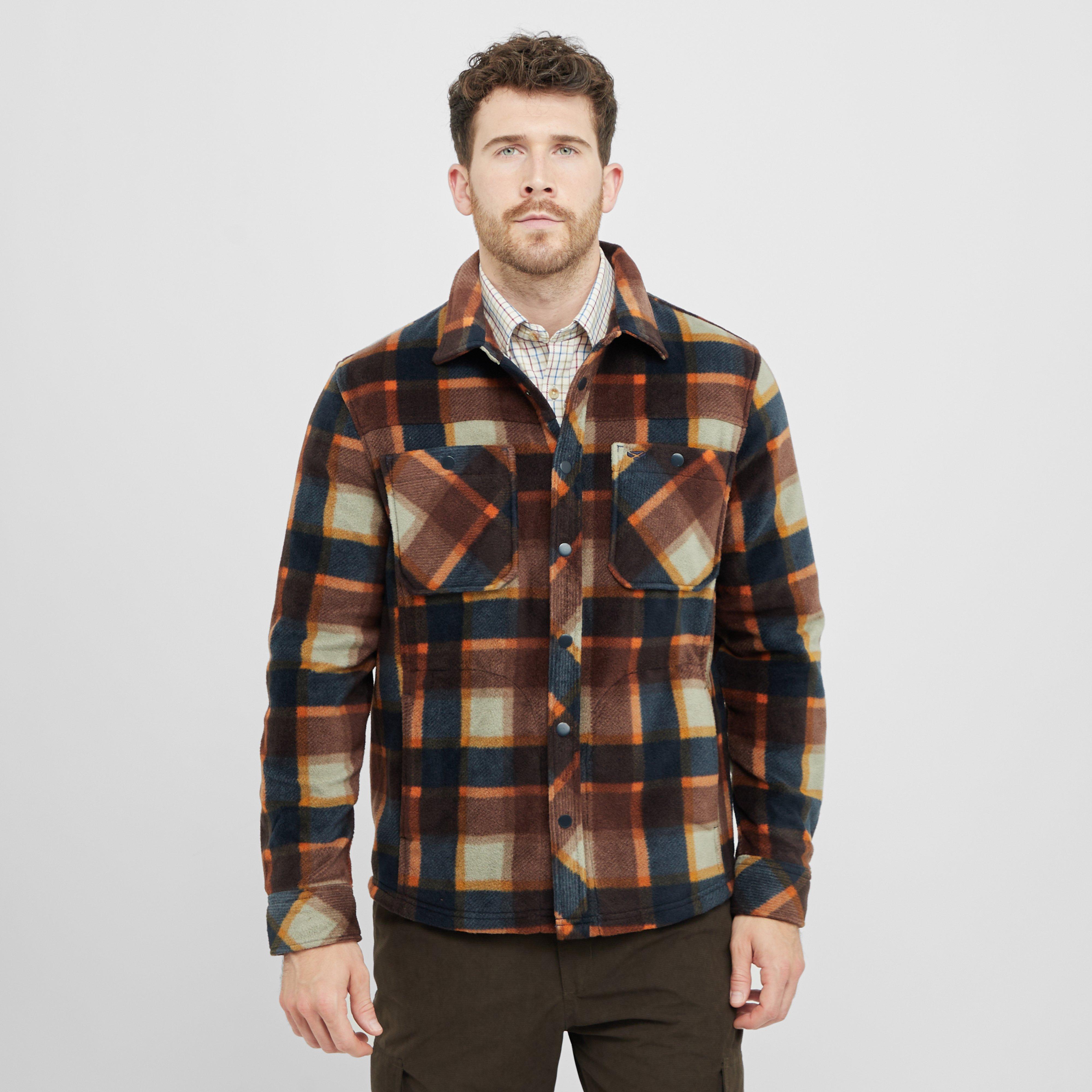 Image of Hoggs of Fife Mens Brucefield Fleece Shacket Brown/Navy, Multi Coloured