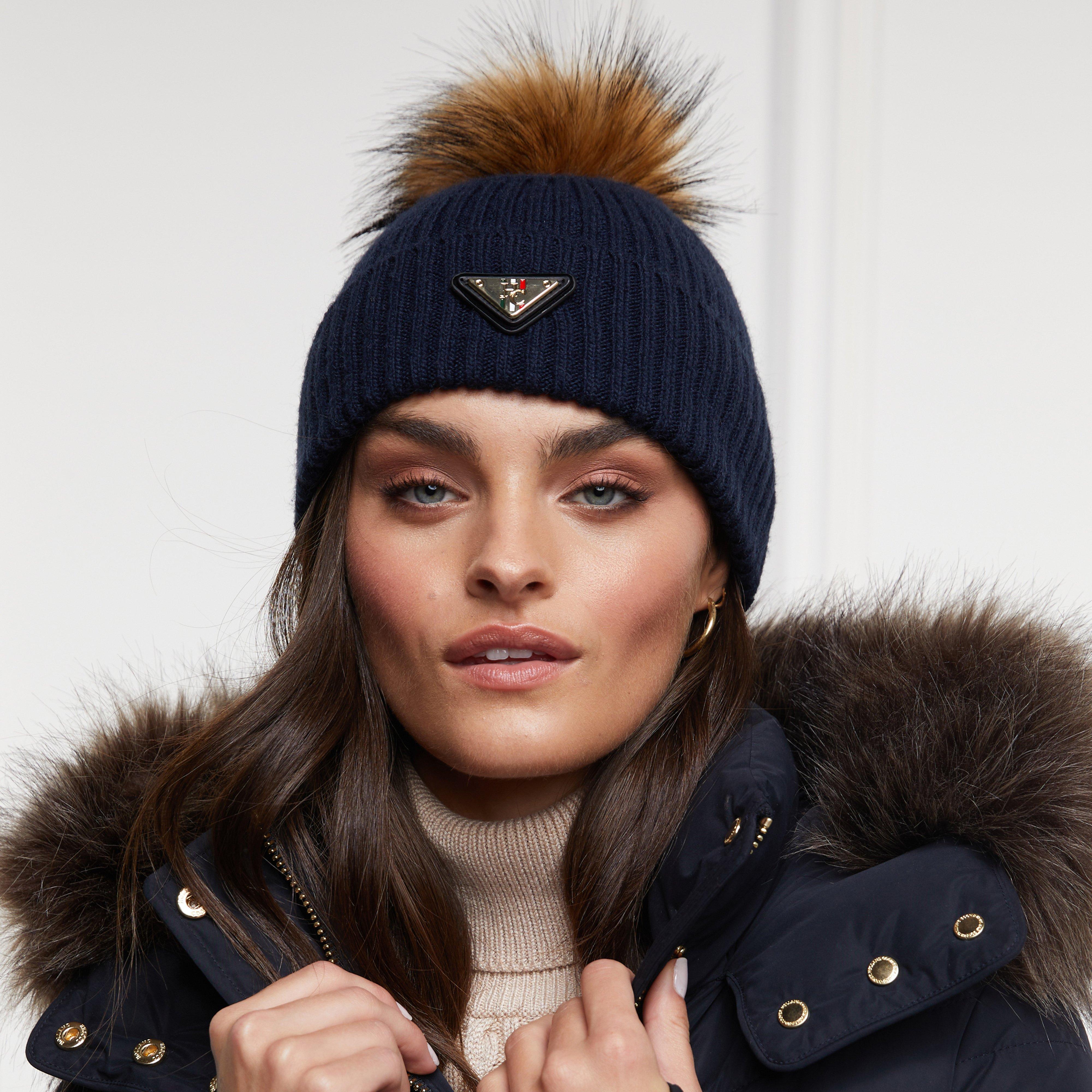 Image of Holland Cooper Womens Burghley Bobble Hat, Blue