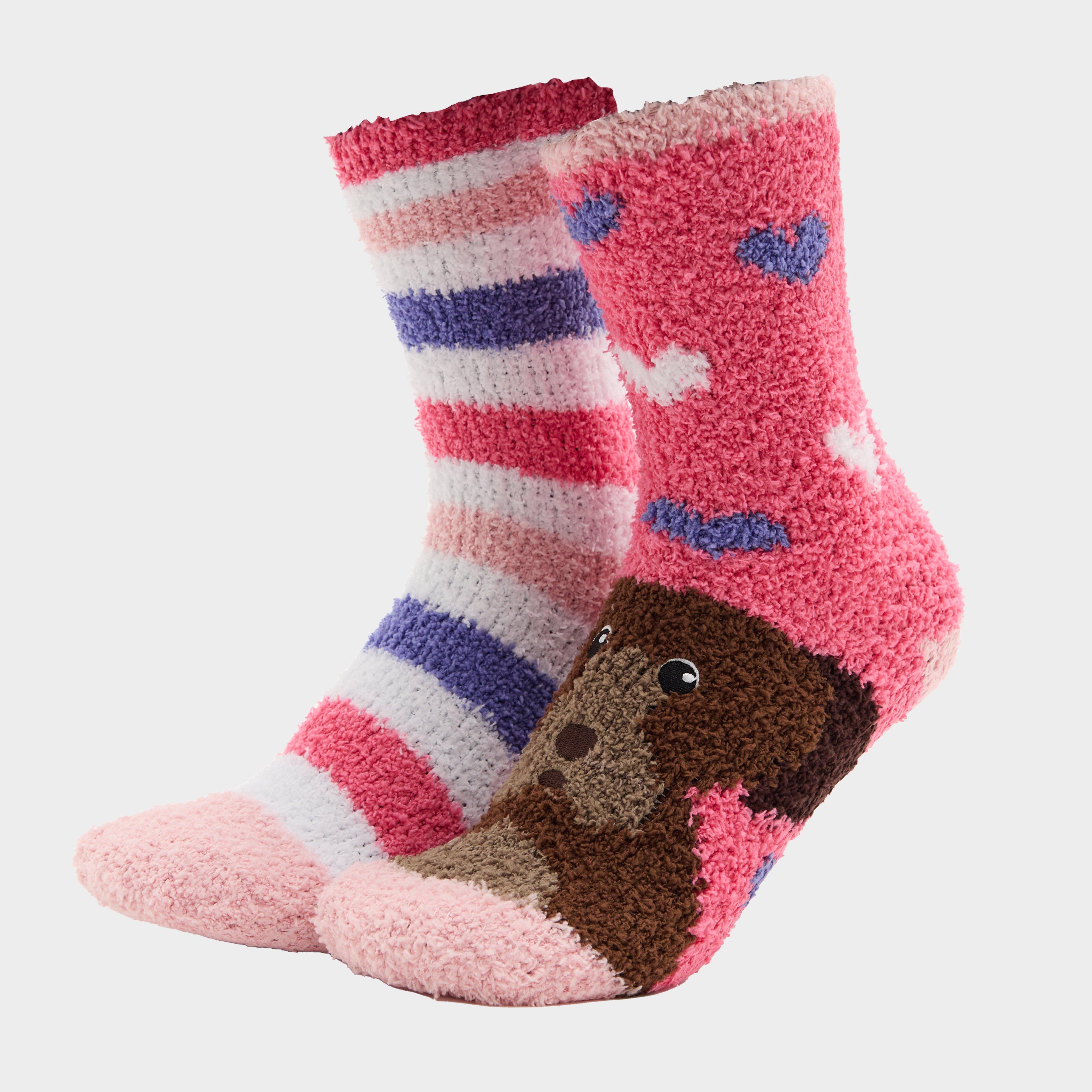 Image of Platinum Junior Wild Feet Pony Cosy Lounge Socks 2 Pack, Pink