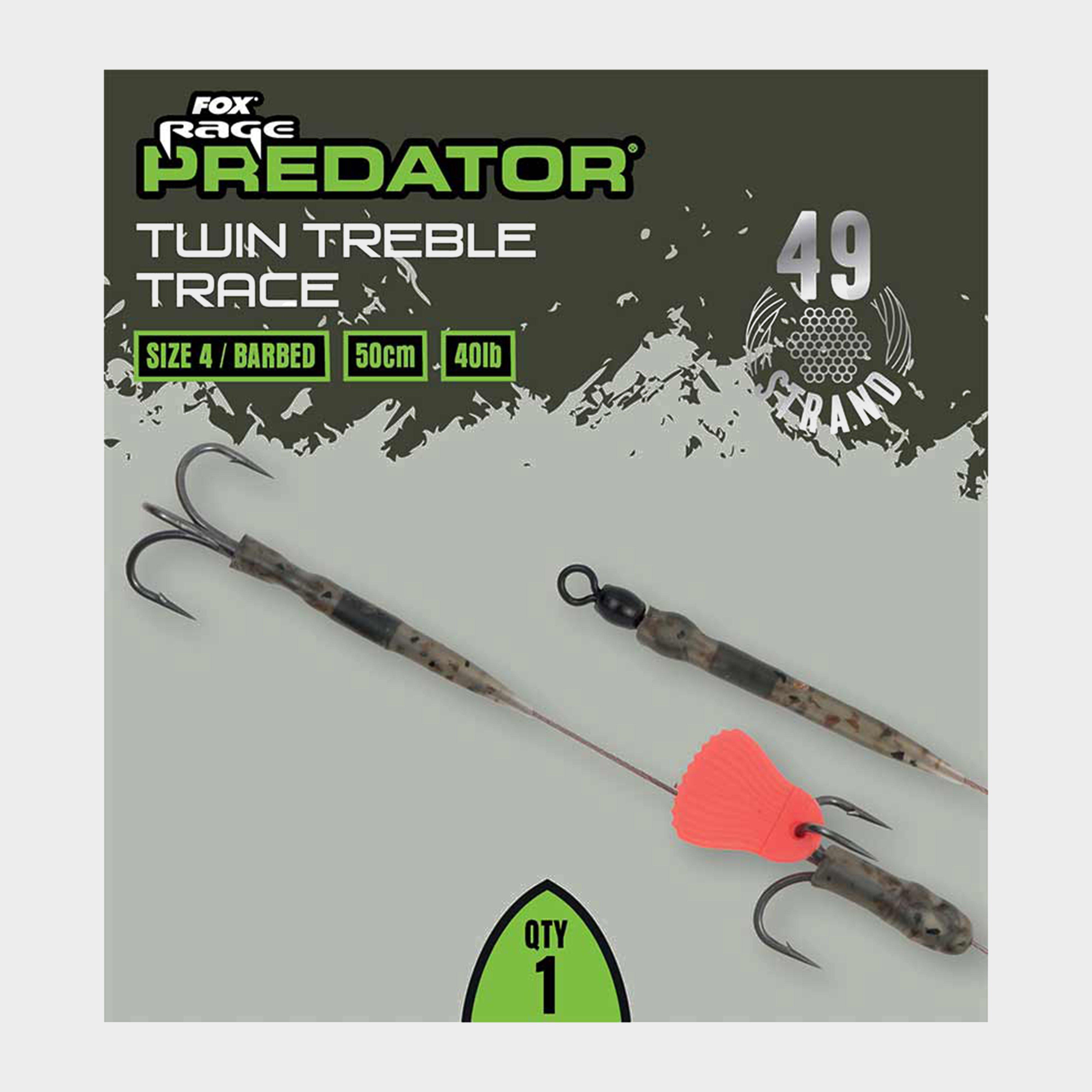 Image of Fox rage Predator Twin Treble Trace 52cm Size 4 Barbed, Multi Coloured