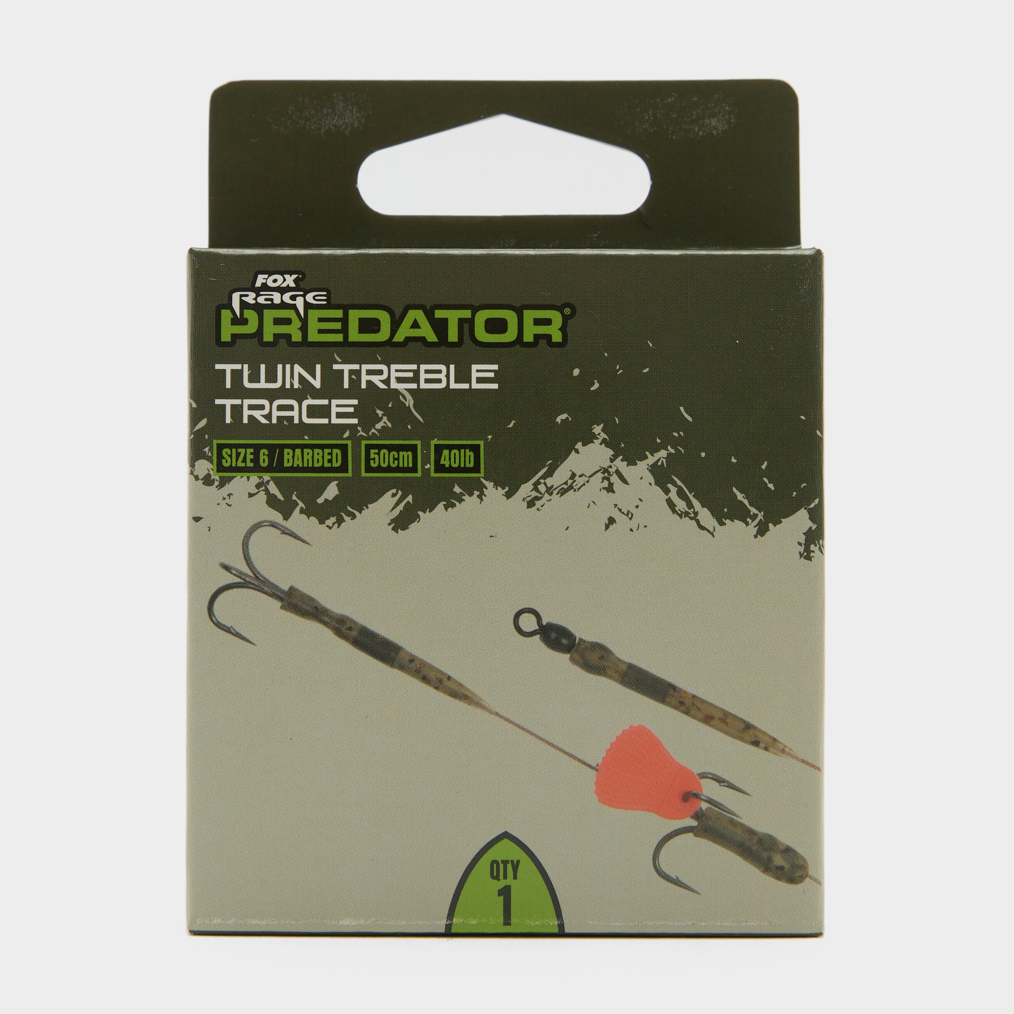 Image of Fox rage Predator Twin Treble Trace 52cm Size 6 Barbed, Multi Coloured