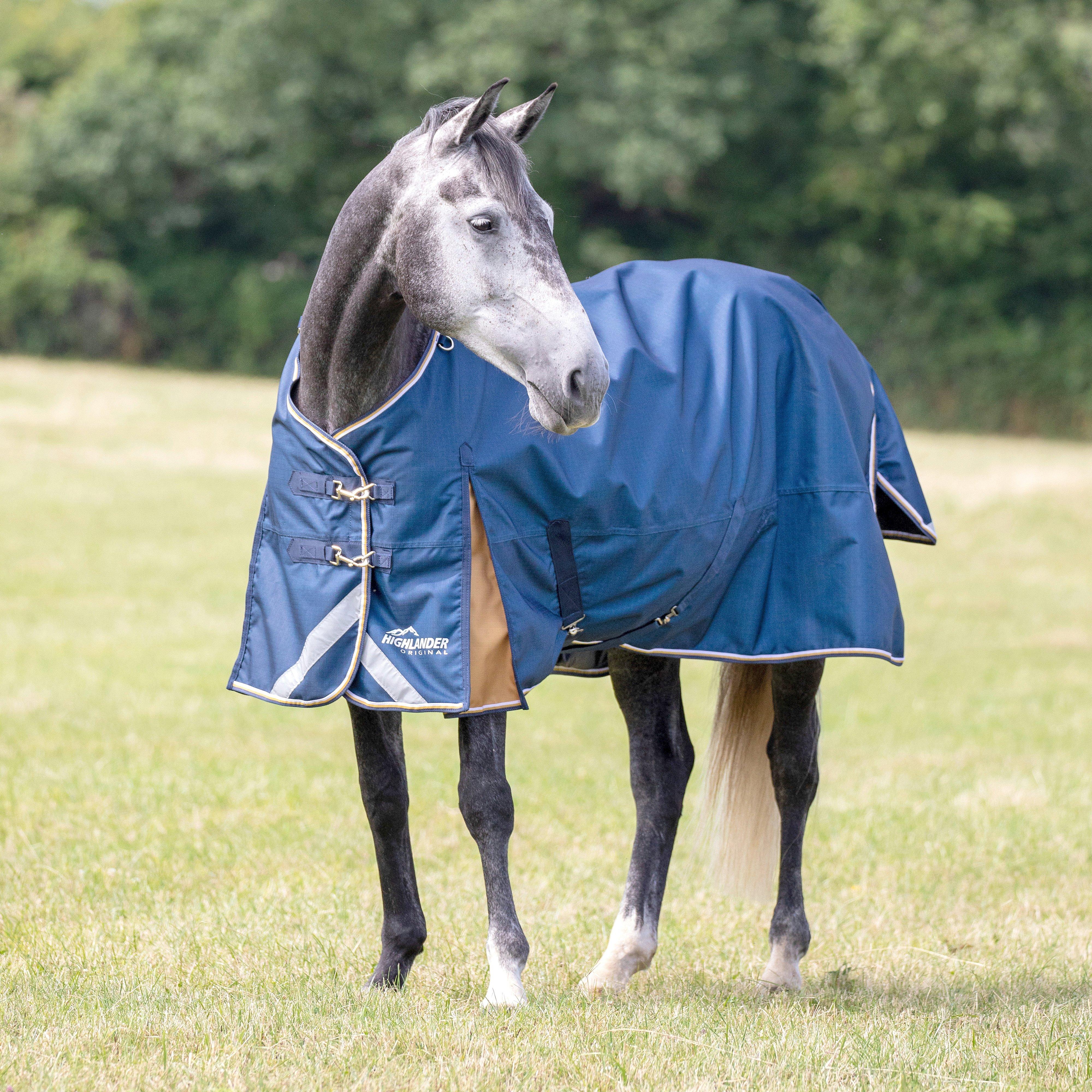 Image of Shires Highlander Plus Lite 0g Standard Neck Turnout Rug, Navy