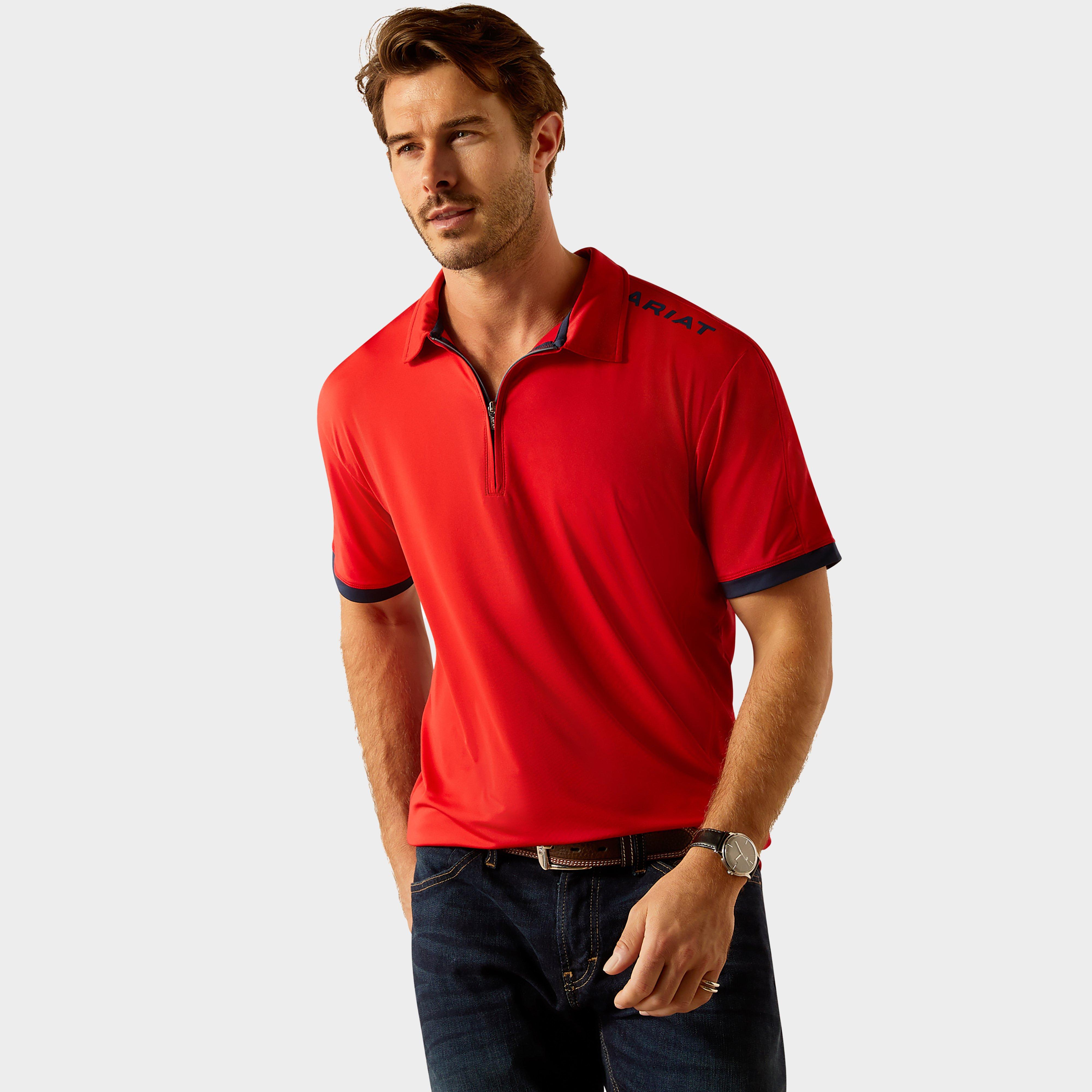 Image of Ariat Mens Bandera 1/4 Zip Short Sleeved Polo Shirt, Red