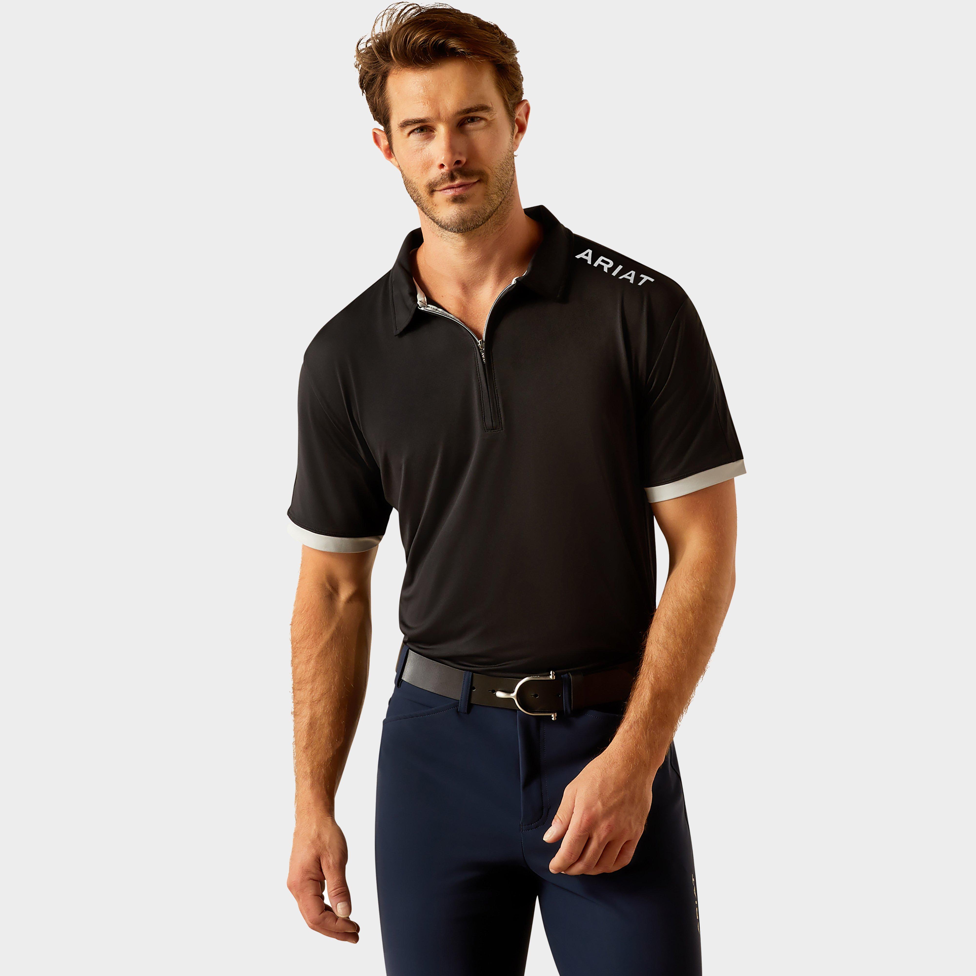 Image of Ariat Mens Bandera 1/4 Zip Short Sleeved Polo Shirt, Black