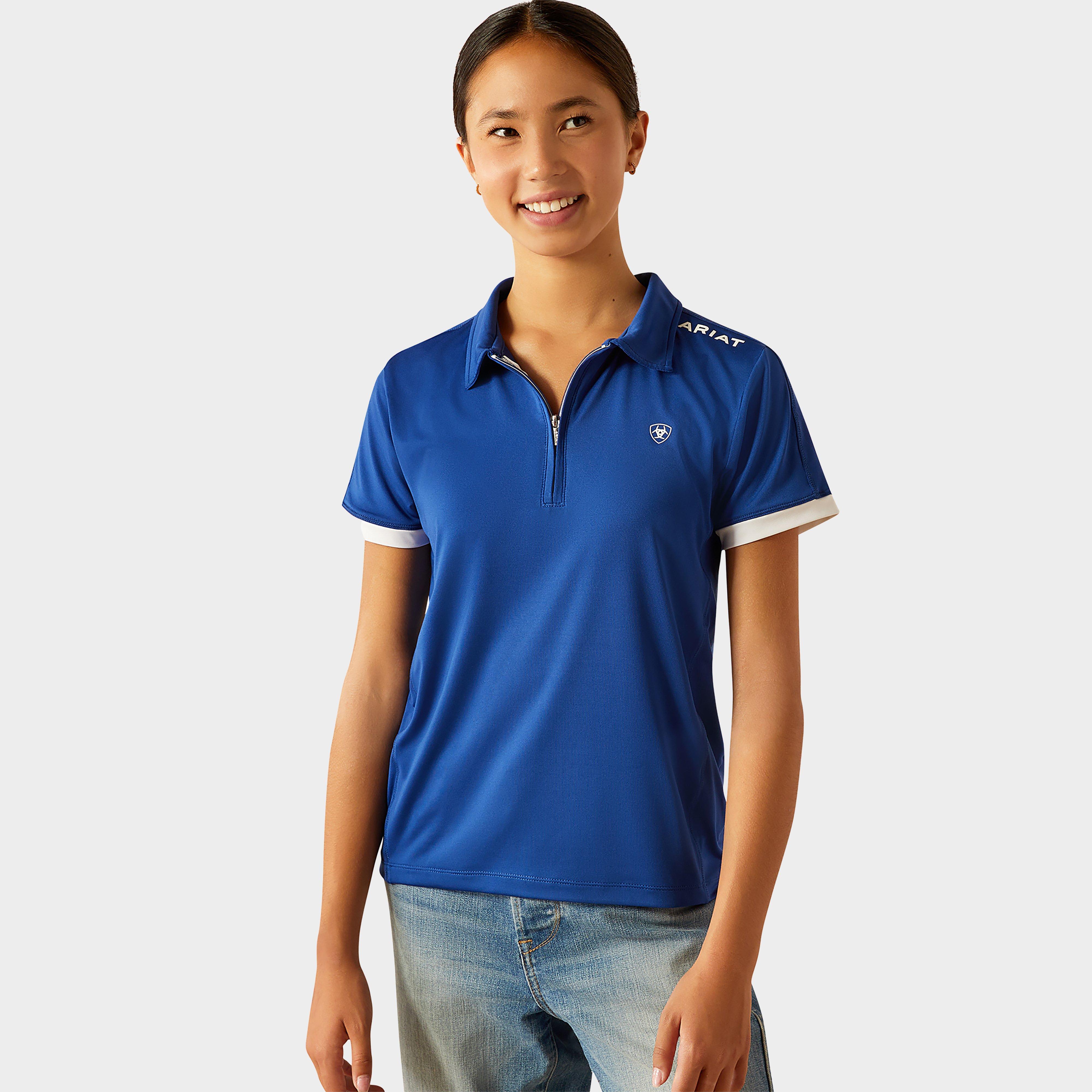 Image of Ariat Kids Bandera 1/4 Zip Short Sleeved Polo Shirt, Blue