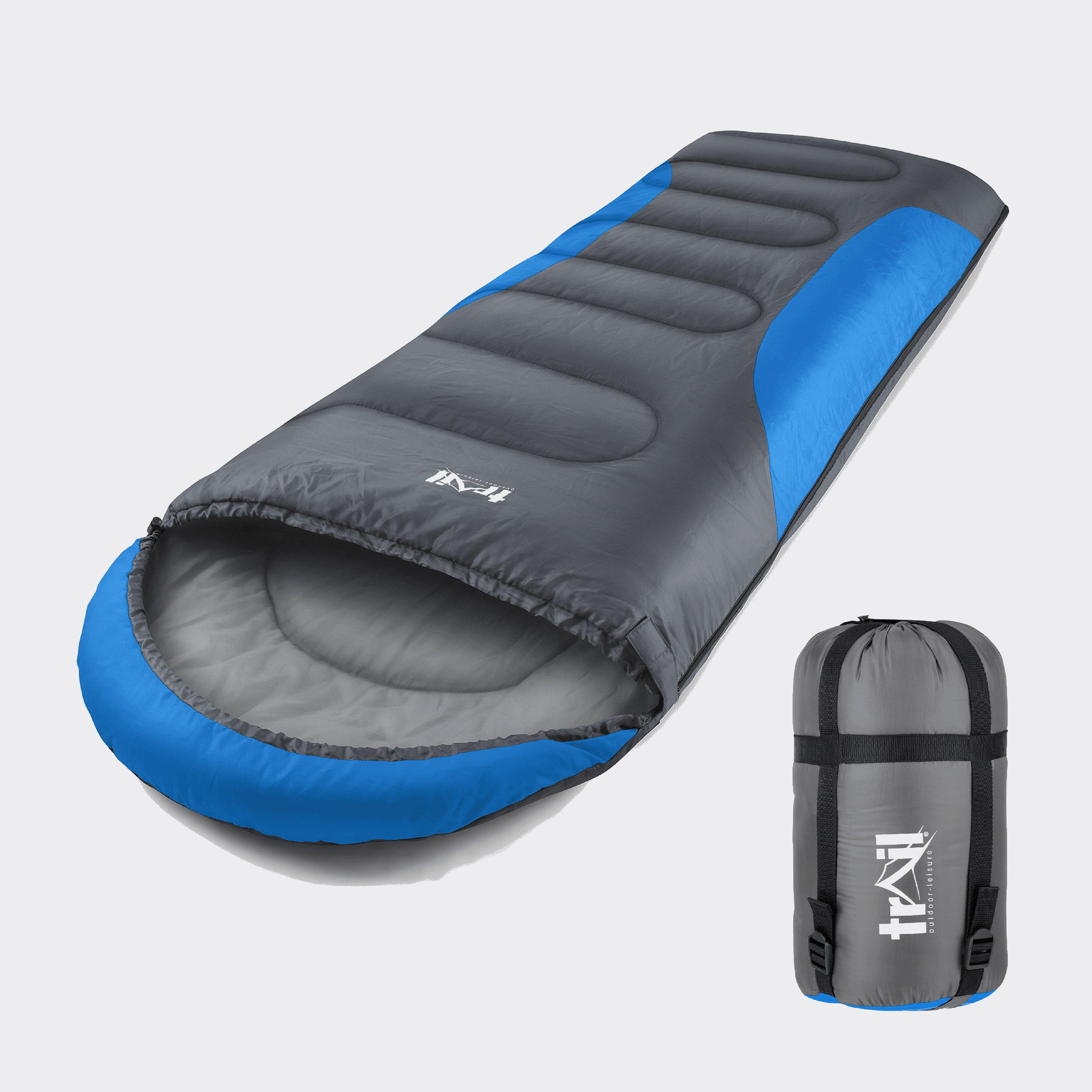 Image of Trail Outdoor Leisure Adult 3-Season Single Alpine 250 Sleeping Bag with Hood and Carry Bag, Blue