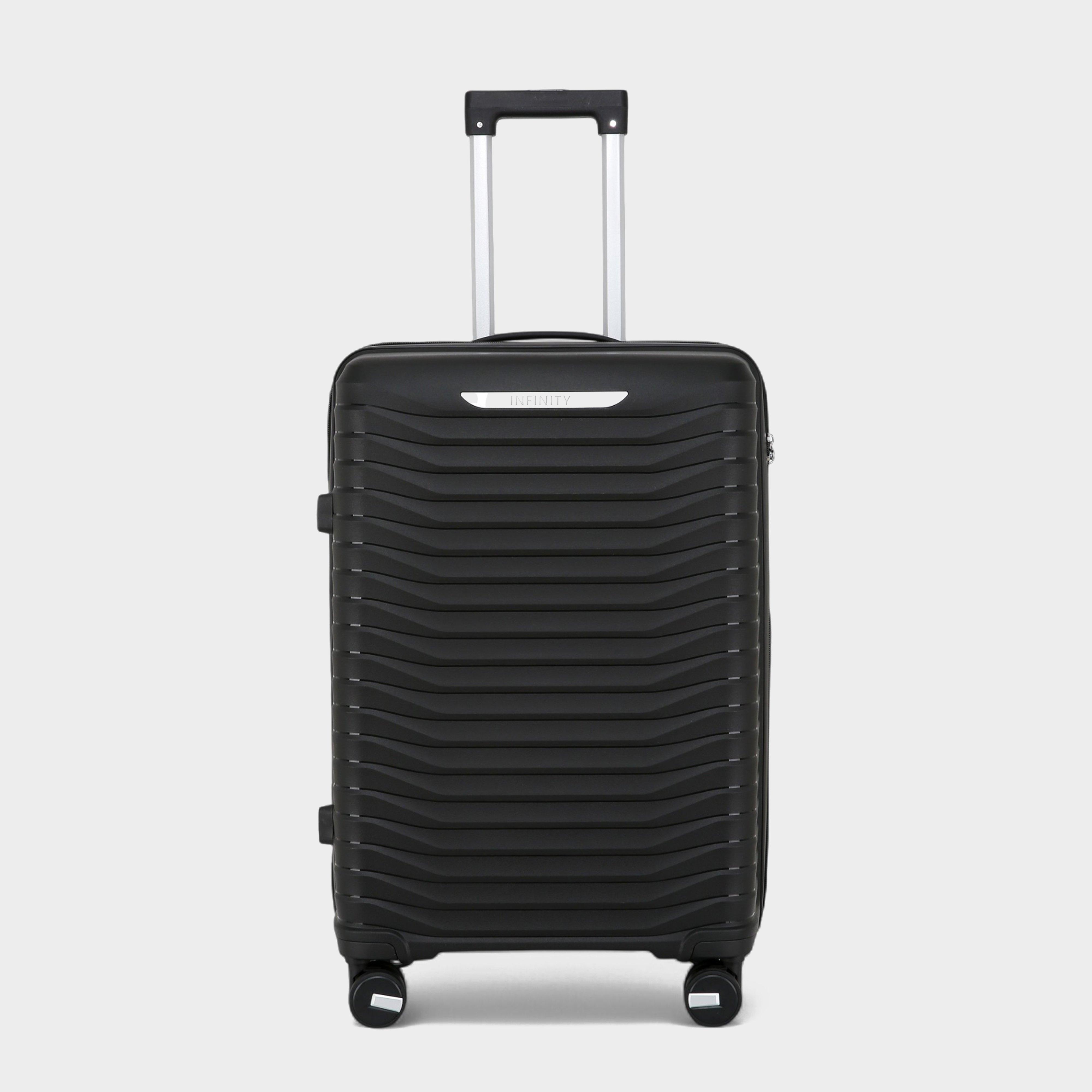 Image of Infinity Leather Hard Shell Classic Suitcase 8 Wheel Medium Tsa Luggage Case Holiday Travel, Black