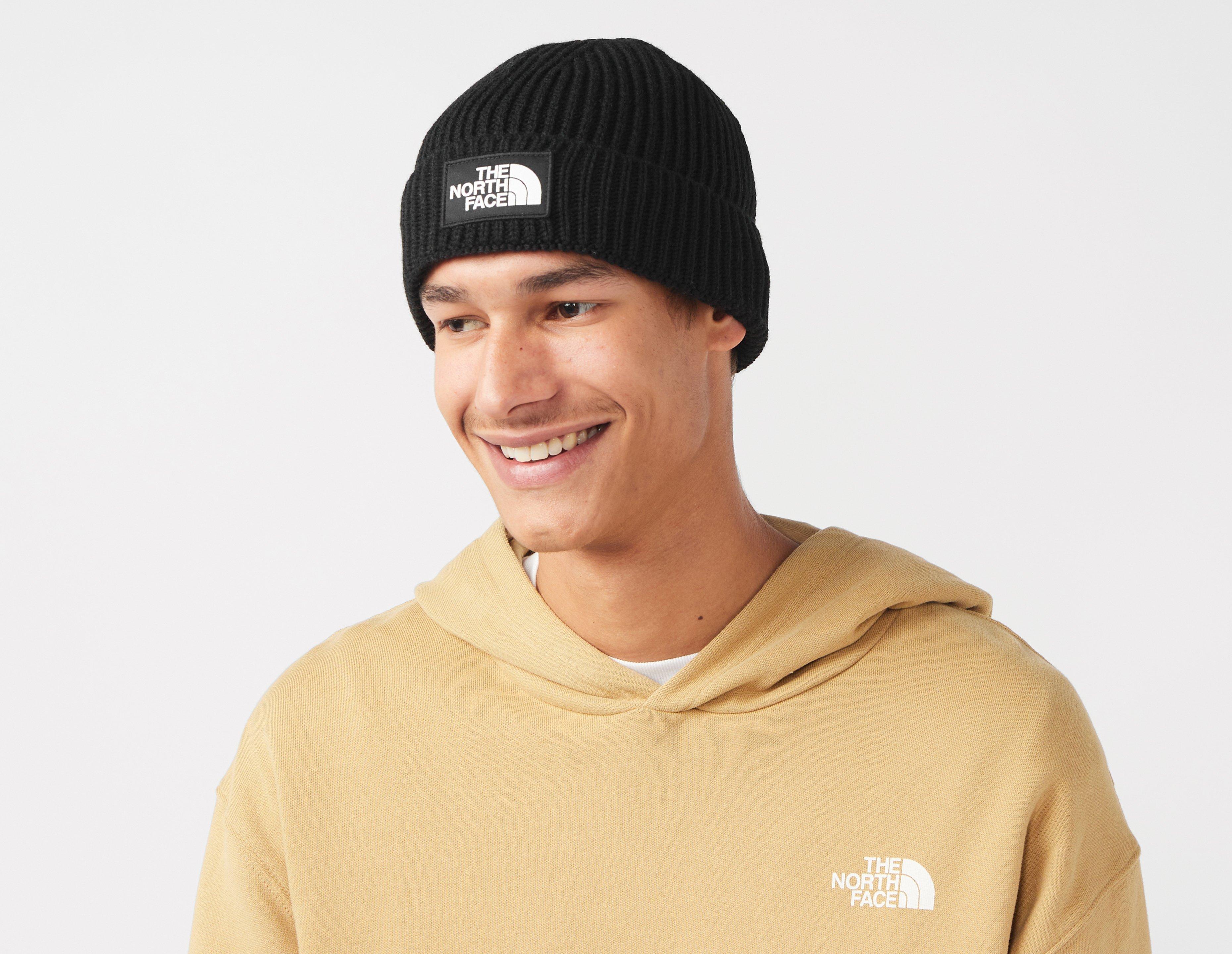 The North Face Logo Box Cuffed Beanie Hat Black in   Size One Size