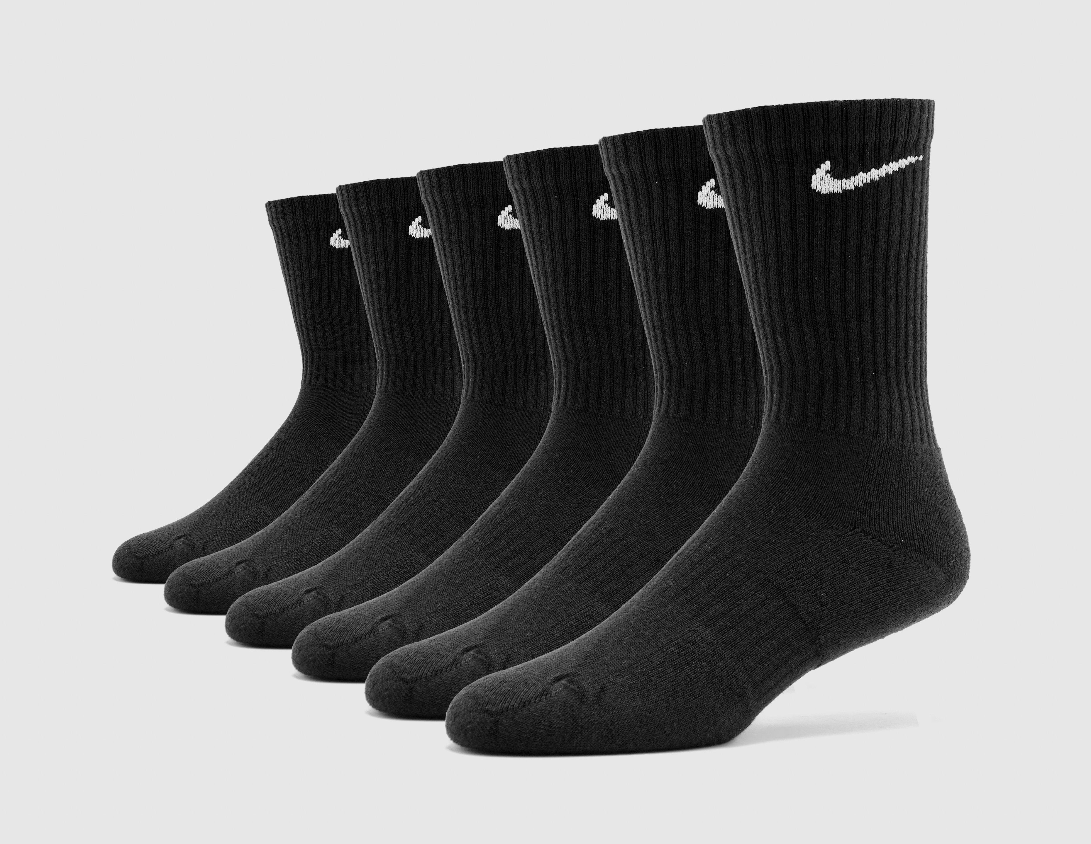 Nike 6-Pack Everyday Cushioned Training Crew Socks Black in   Size 8-11