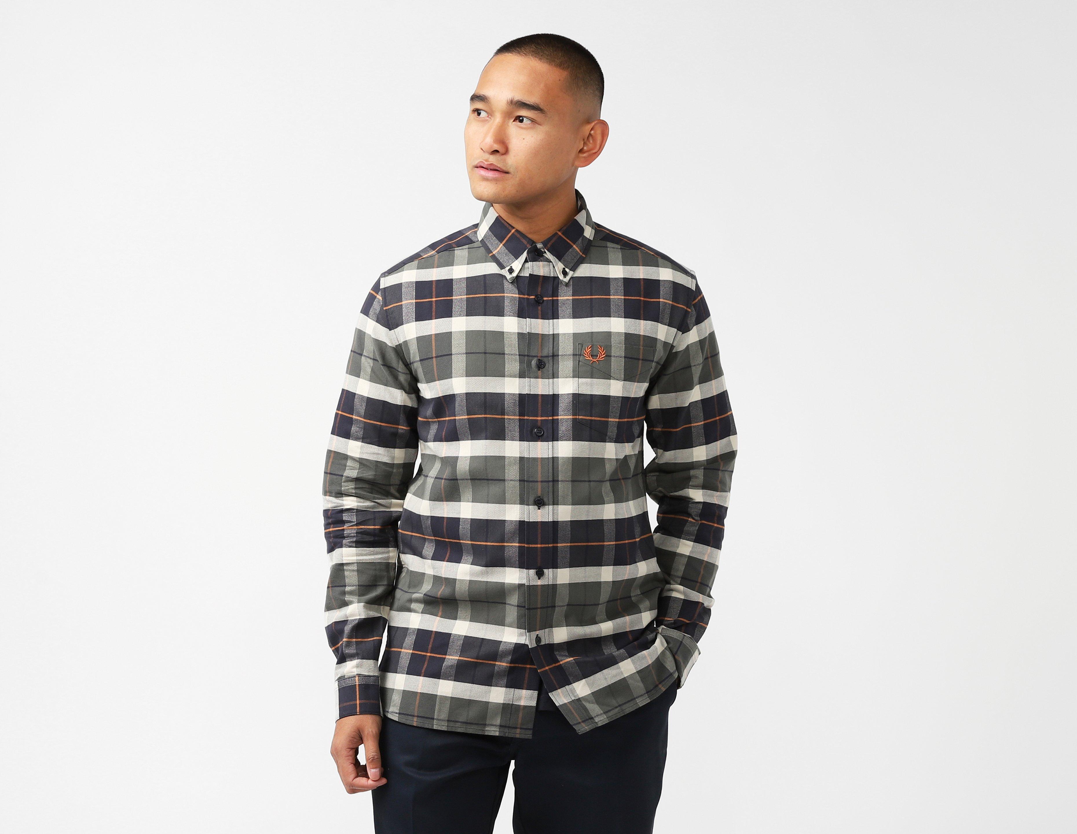 Fred Perry Brushed Tartan Shirt Green in  Men's Size Small