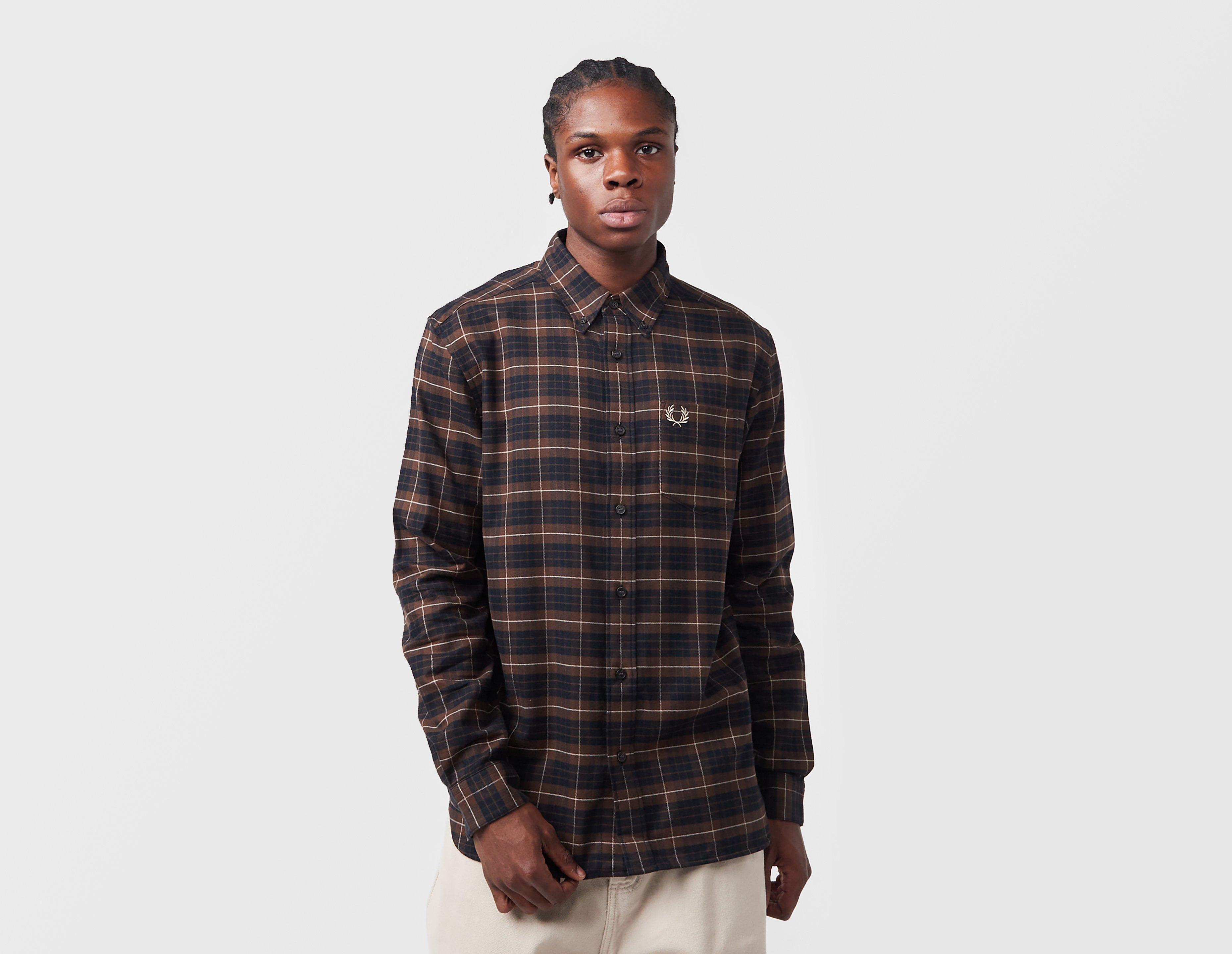 Fred Perry Brushed Tartan Shirt Brown in  Men's Size Small