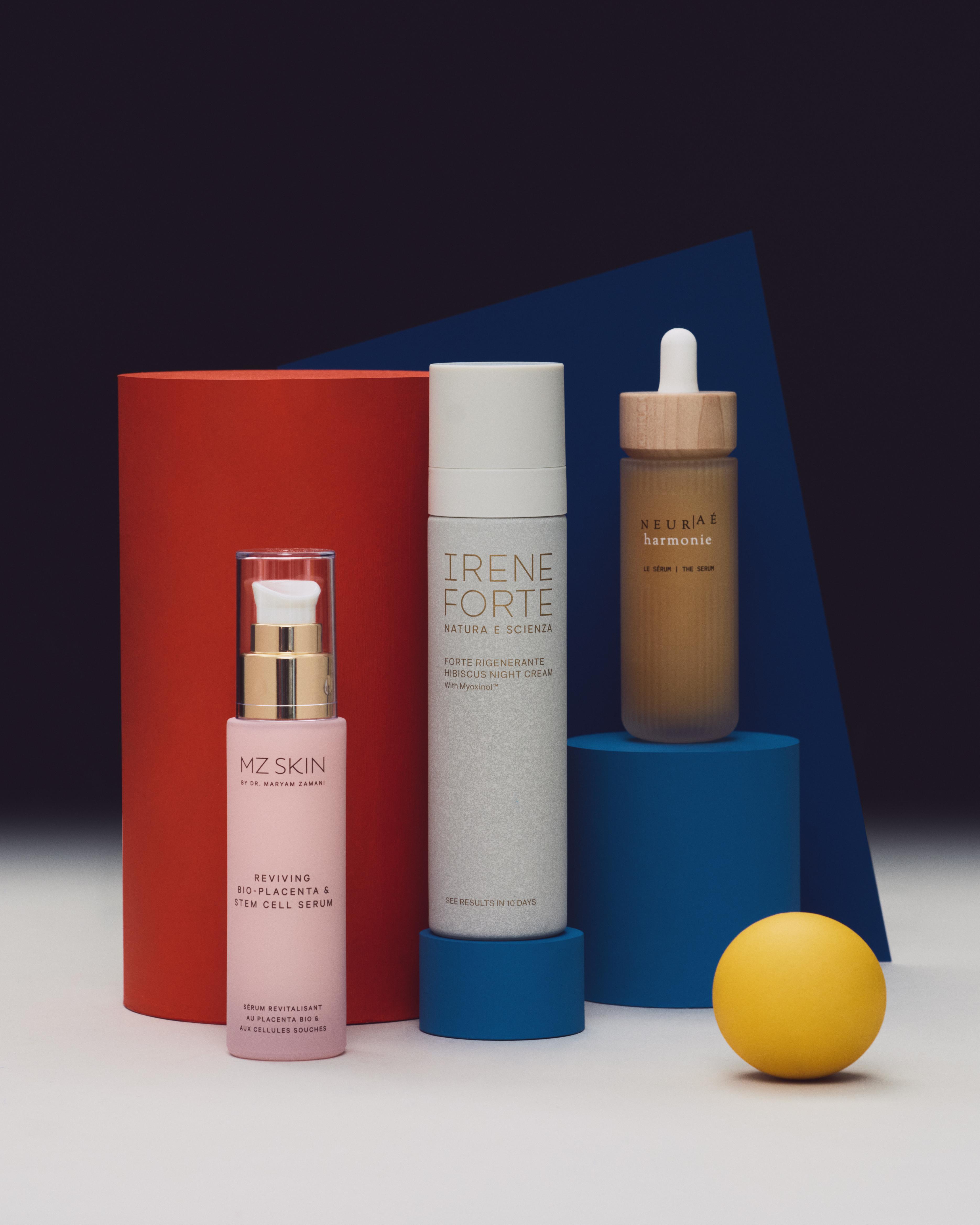 Collection of luxury skincare products available at Liberty