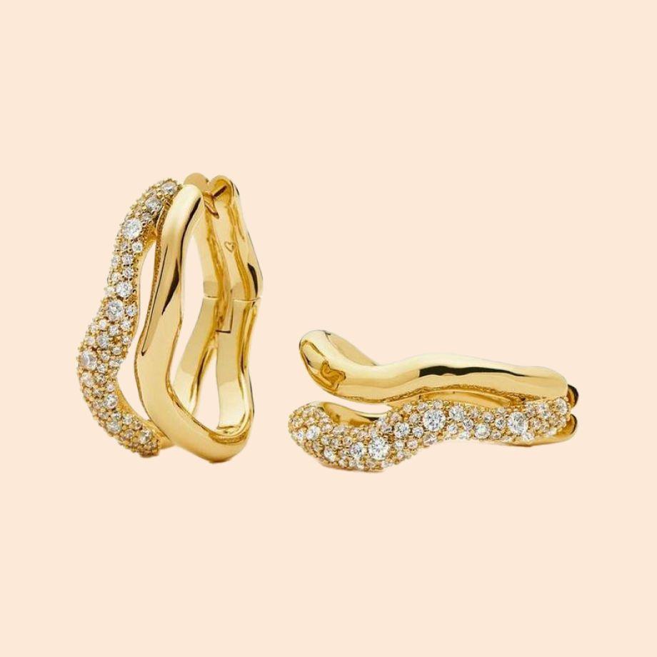 Missoma X 18ct Gold-Plated Molten Snow Double Medium Hoop Earrings