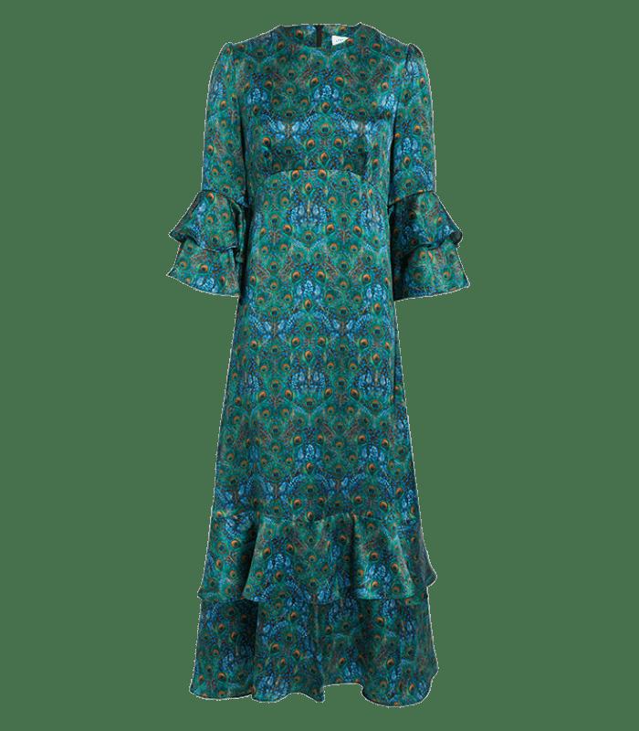 Liberty Peacock Manor Silk Satin Gala Dress