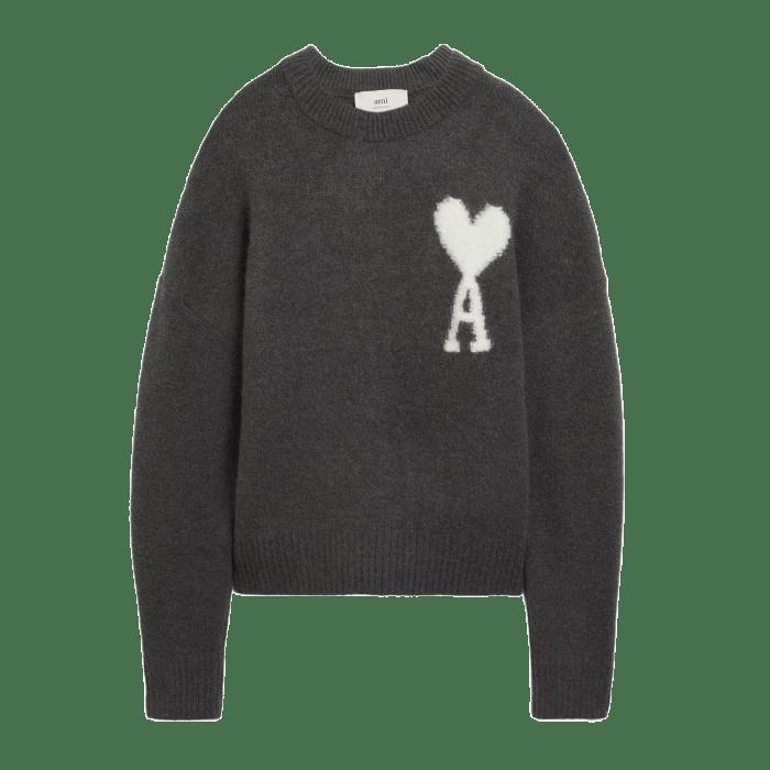 Ami Off-White Dark Grey Ami de Coeur Hairy Alpaca Jumper