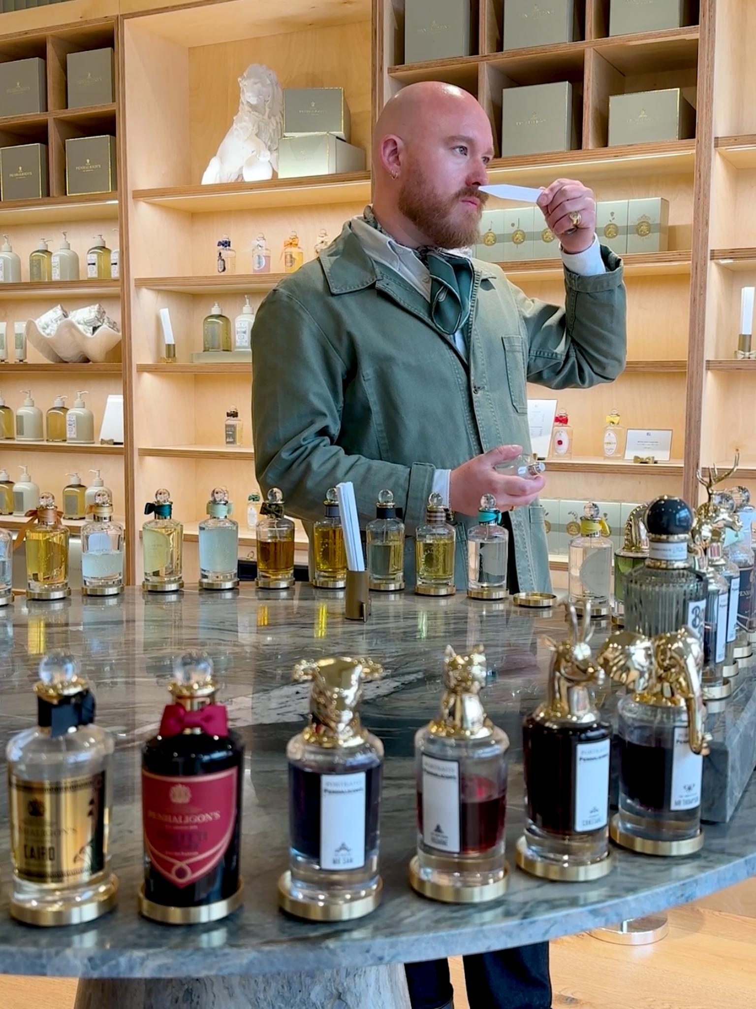 Dominic Collingridge of Penhaligon's stands in the archive