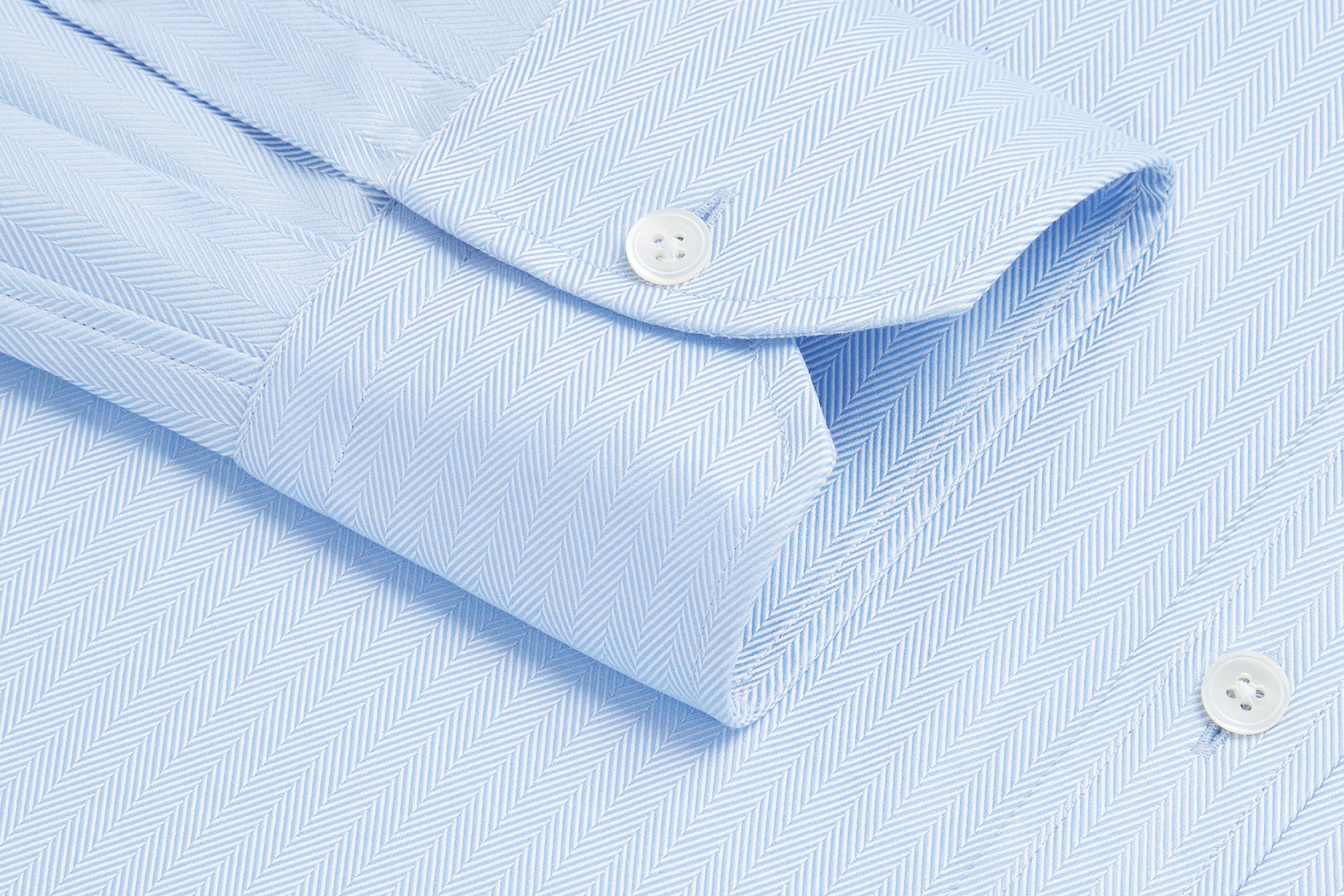 Close up of Blue Twill Herringbone Single Cuff Shirt
