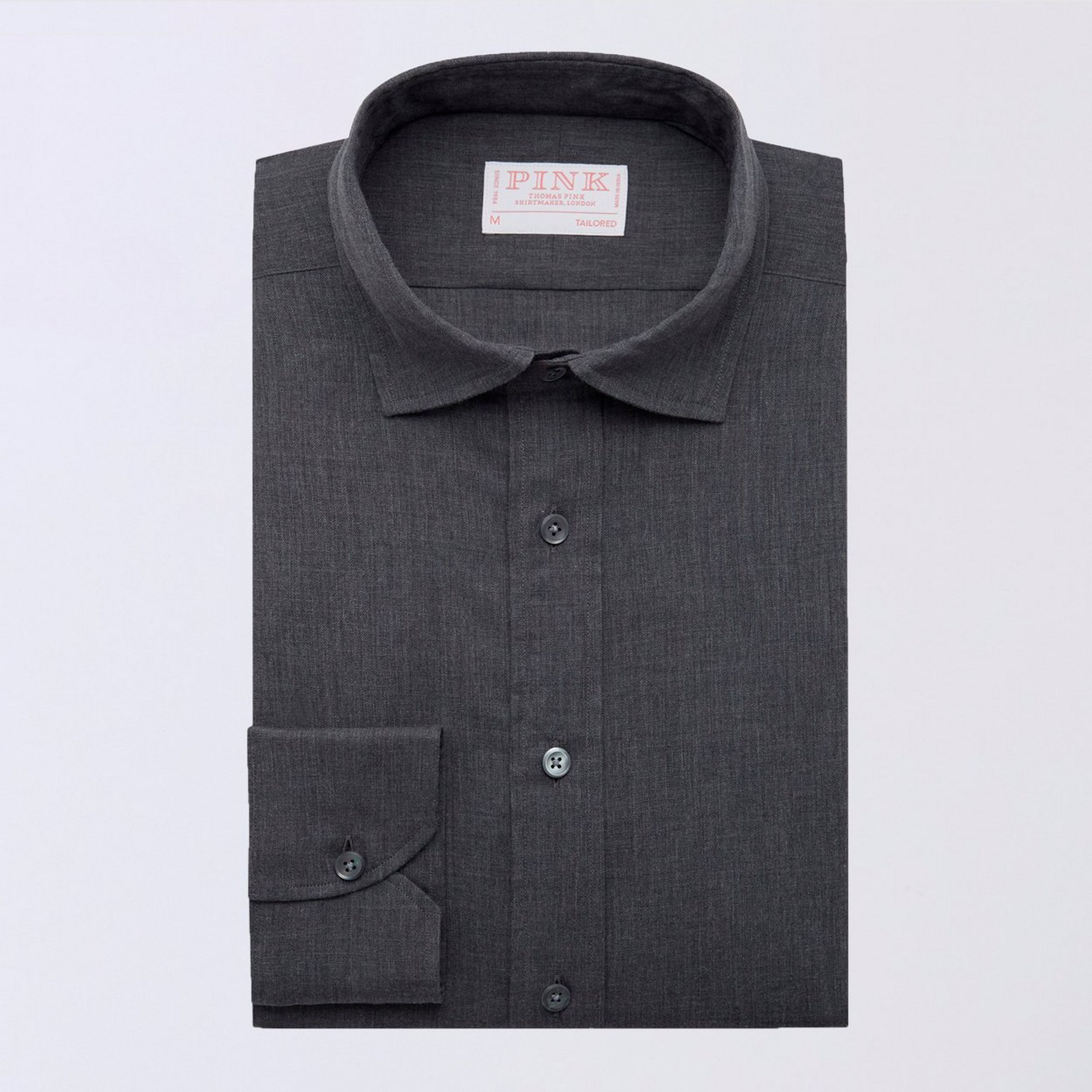 Charcoal Grey Tailored Smart Casual Brushed Herringbone Shirt
