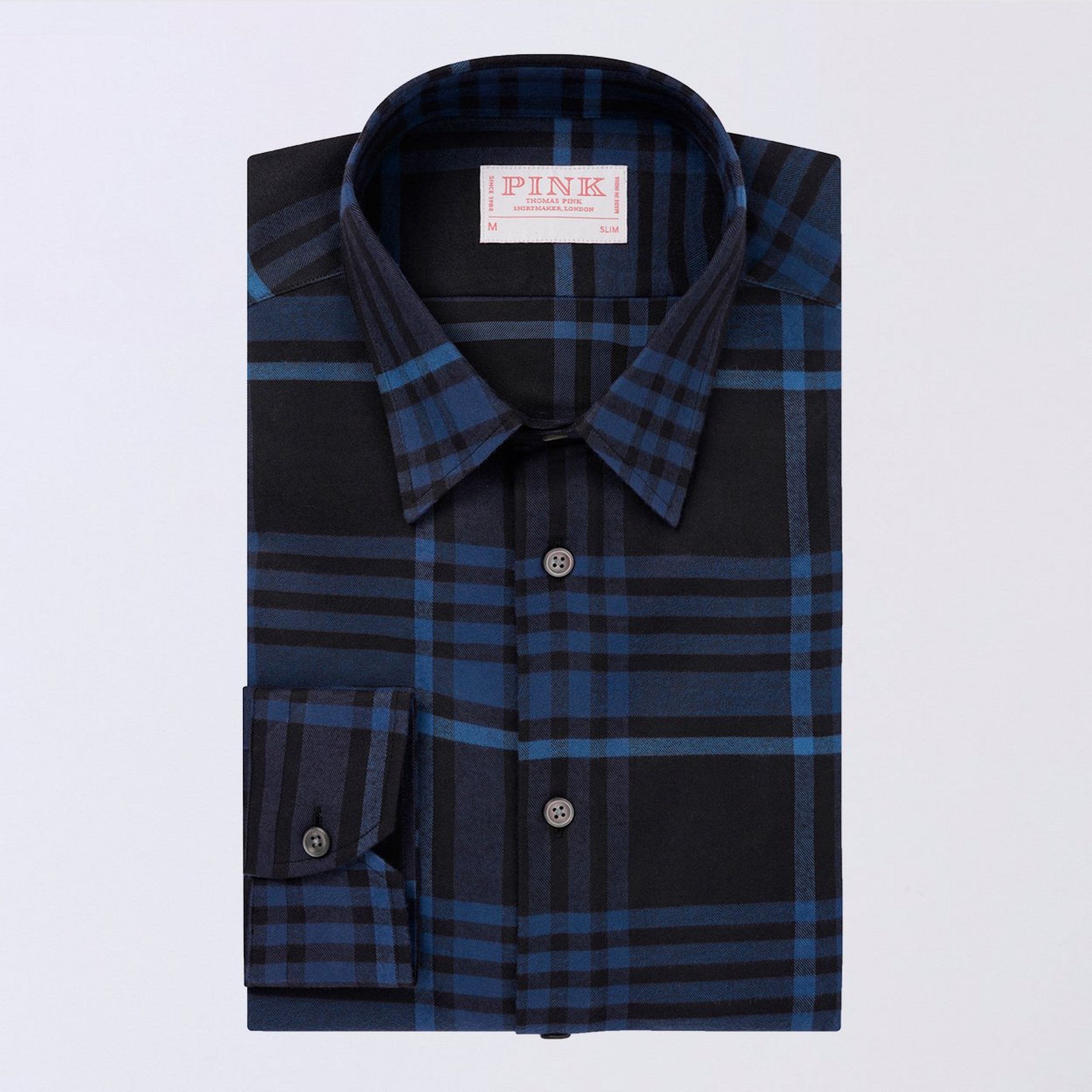 Navy and Blue Slim Fit Smart Casual Brushed Twill Check Shirt
