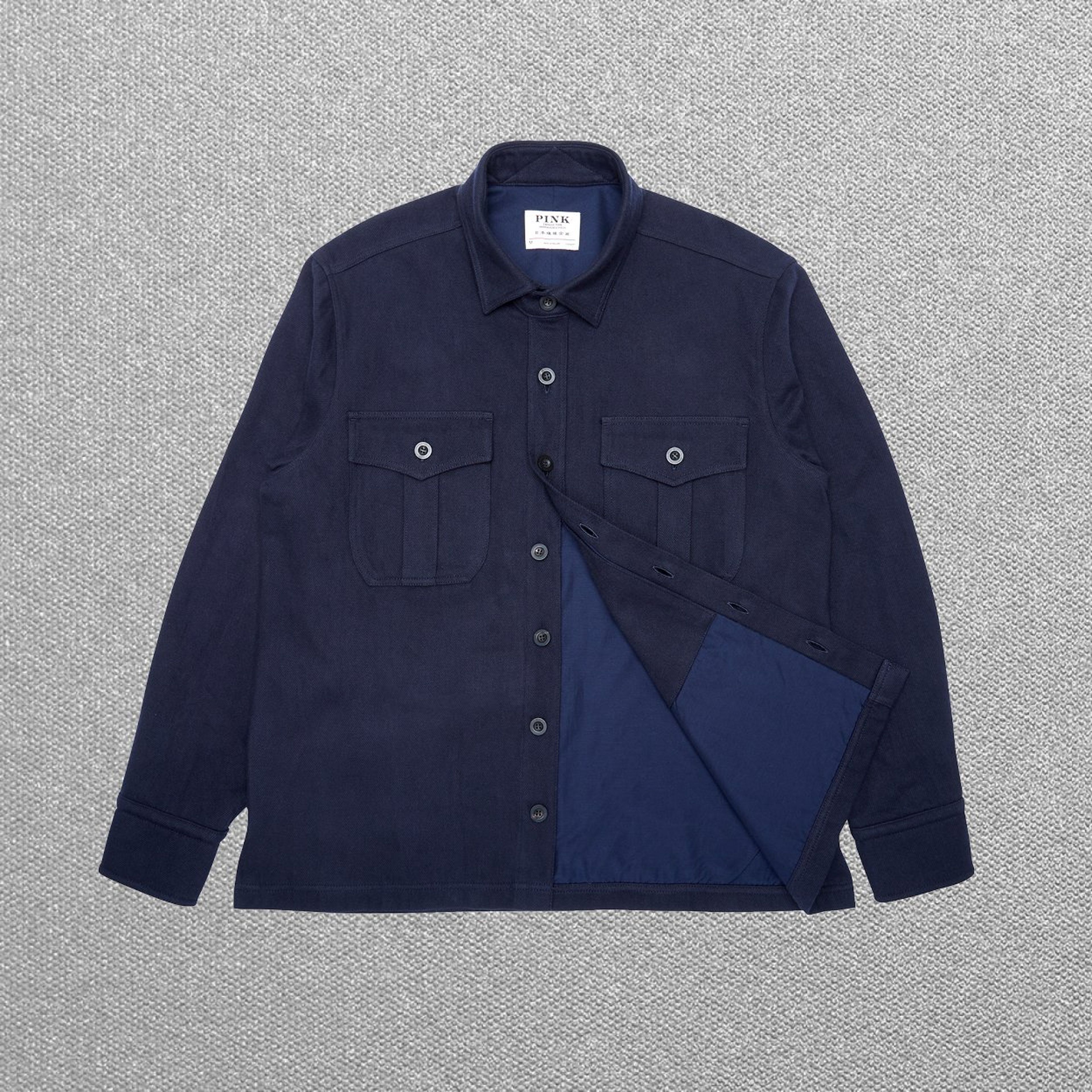 Blue Cotton Twill Check Overshirt with Throat Latch