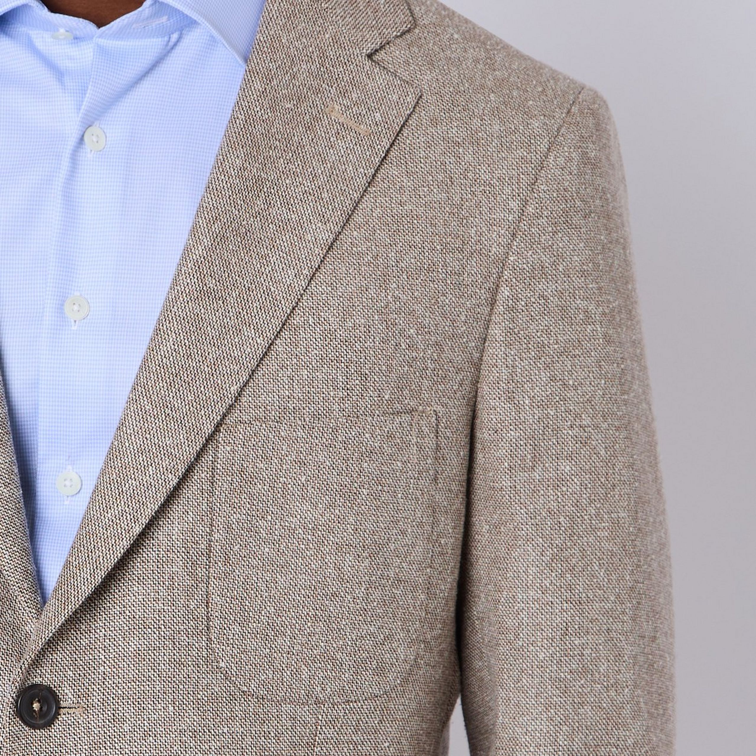 Oatmeal Tailored Fit Wool Silk Woven Unstructured Jacket