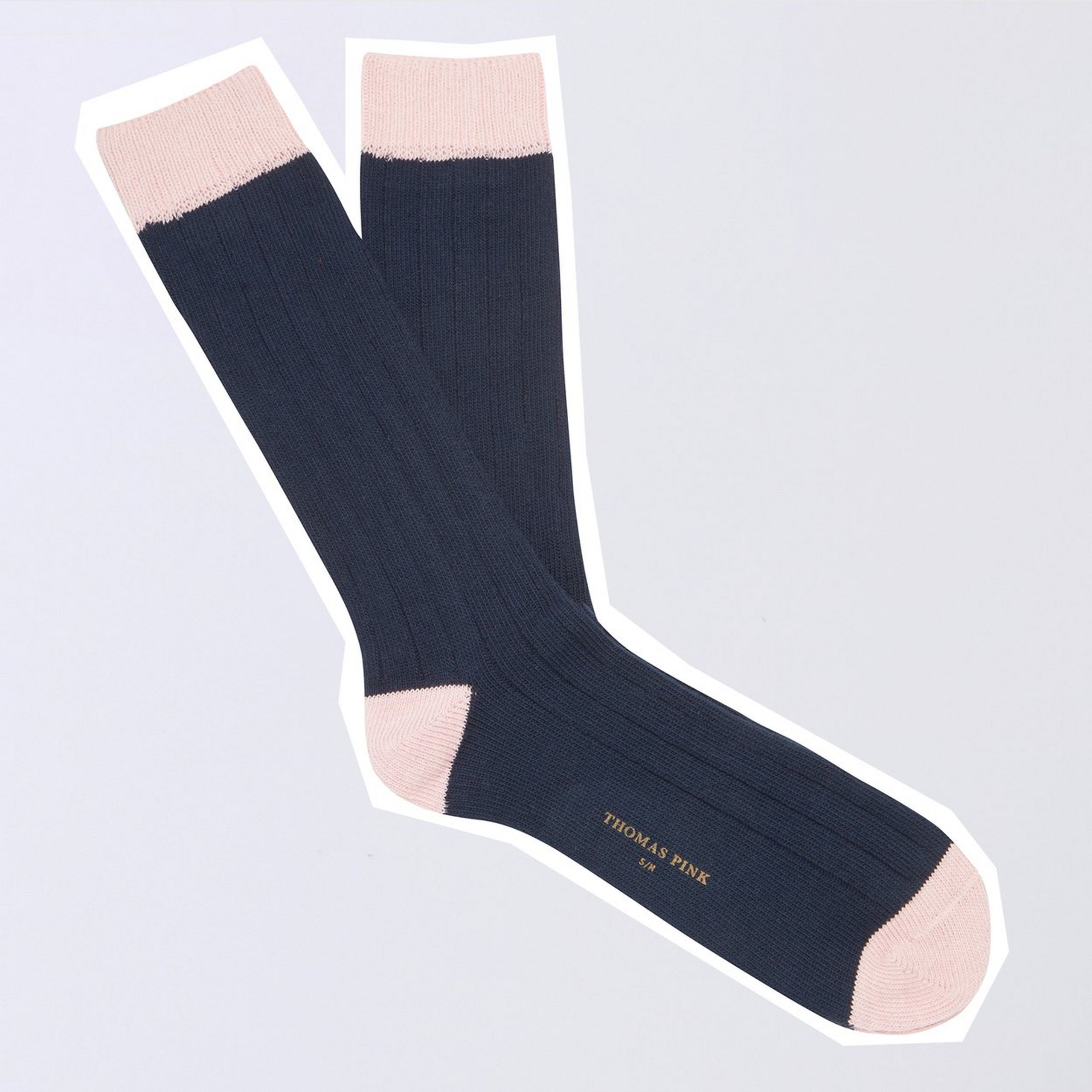 Pink & Navy Heel & Toe Ribbed Mid Length Socks, £24