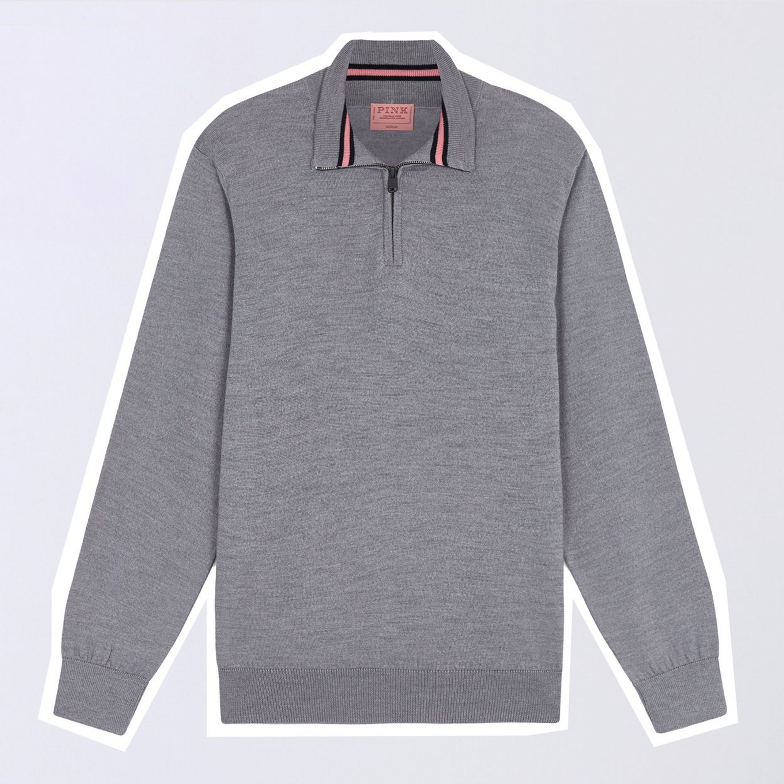 Pale Grey Merino Wool Zip Neck Sweater, £165