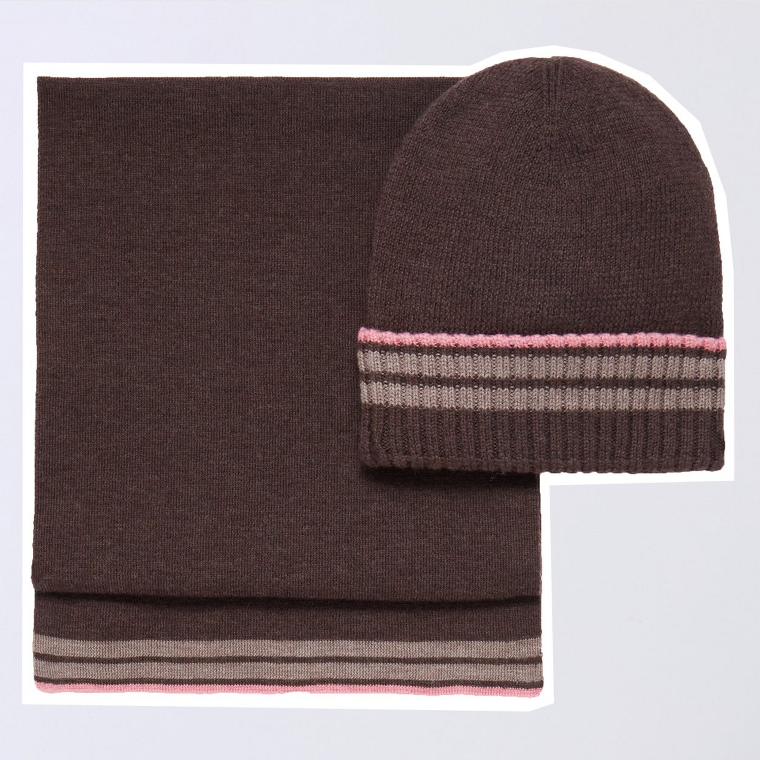 Brown Knitted Merino Wool Hat & Scarf Set, £125