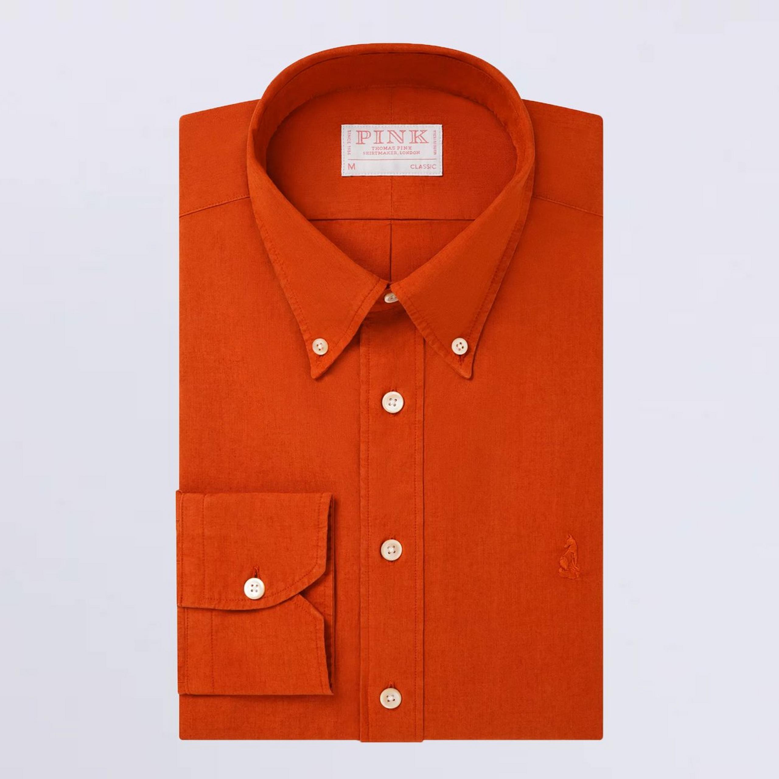Brick Orange Classic Fit Smart Casual Cotton Linen Dyed Shirt