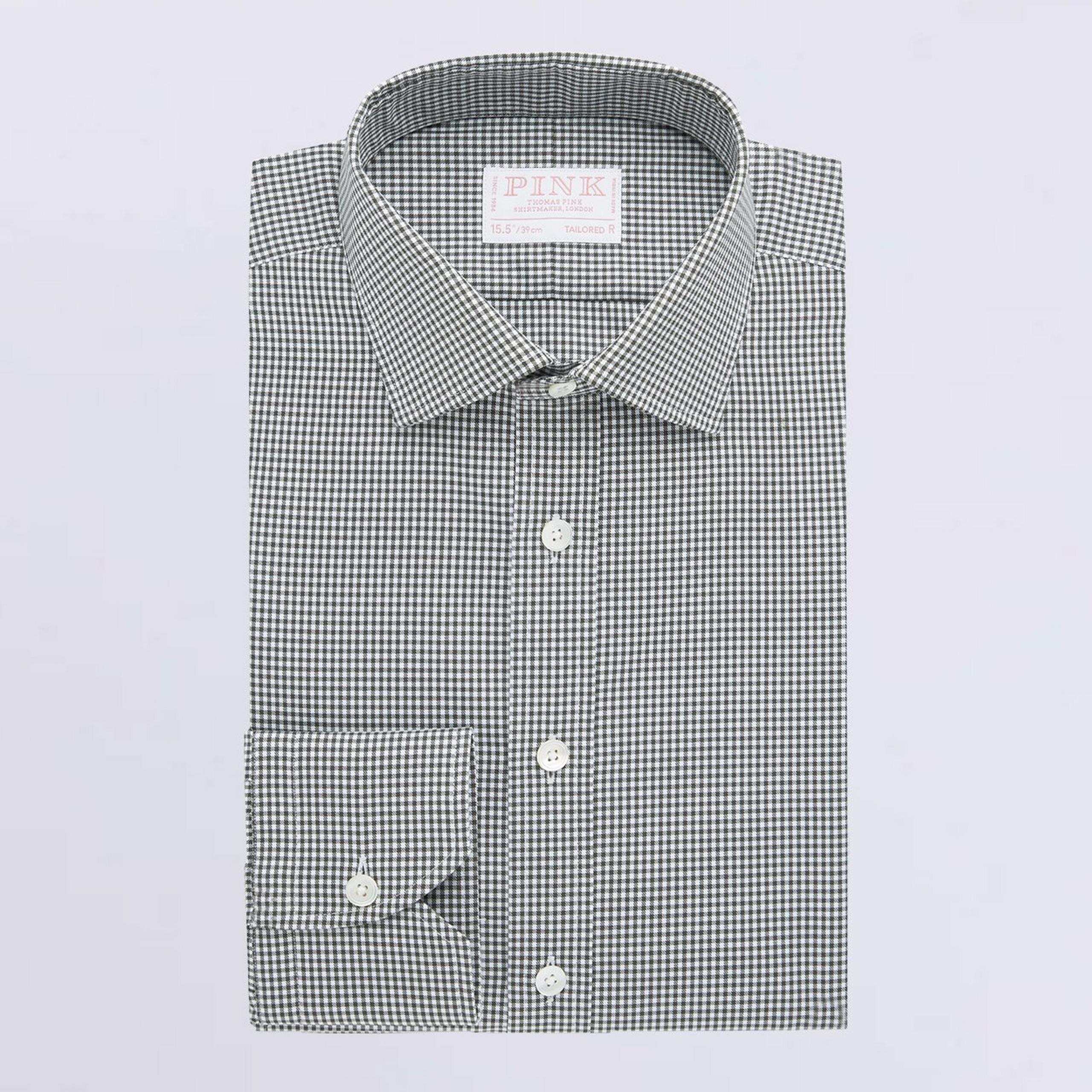 Deep Green & White Tailored Fit Formal Twill Micro Gingham Shirt