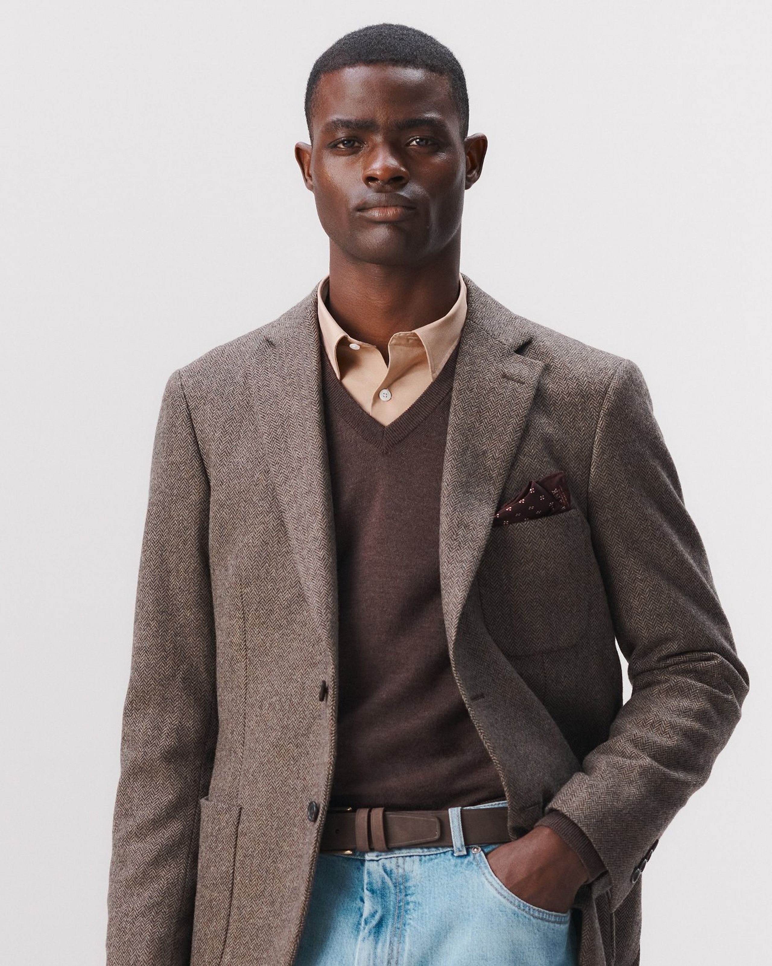 Tailored Fit Herringbone wool unstructured jackets