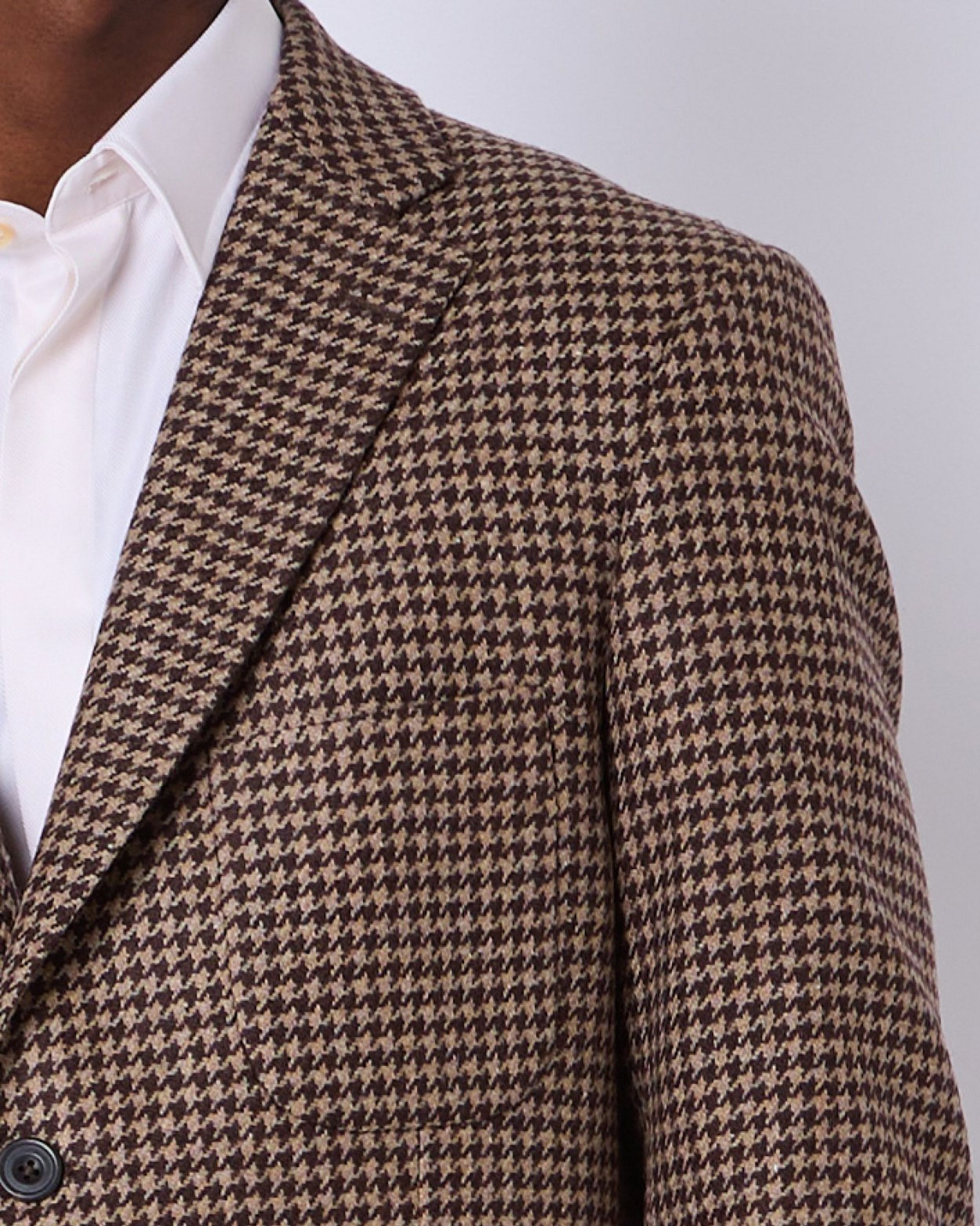 Oatmeal & Brown Tailored Fit Merino Houndstooth Jacket