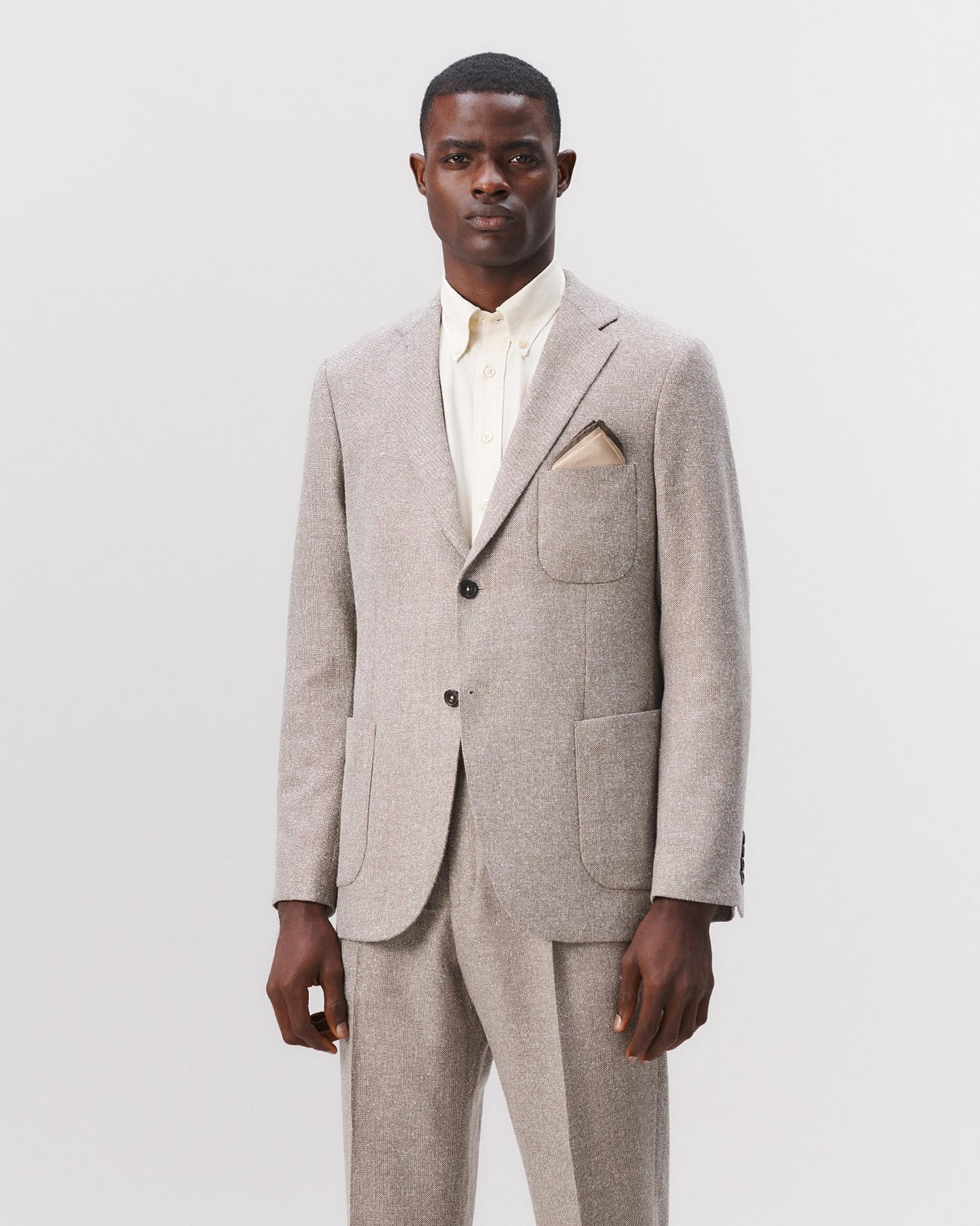 Oatmeal Tailored Fit wool silk woven unstructured jacket