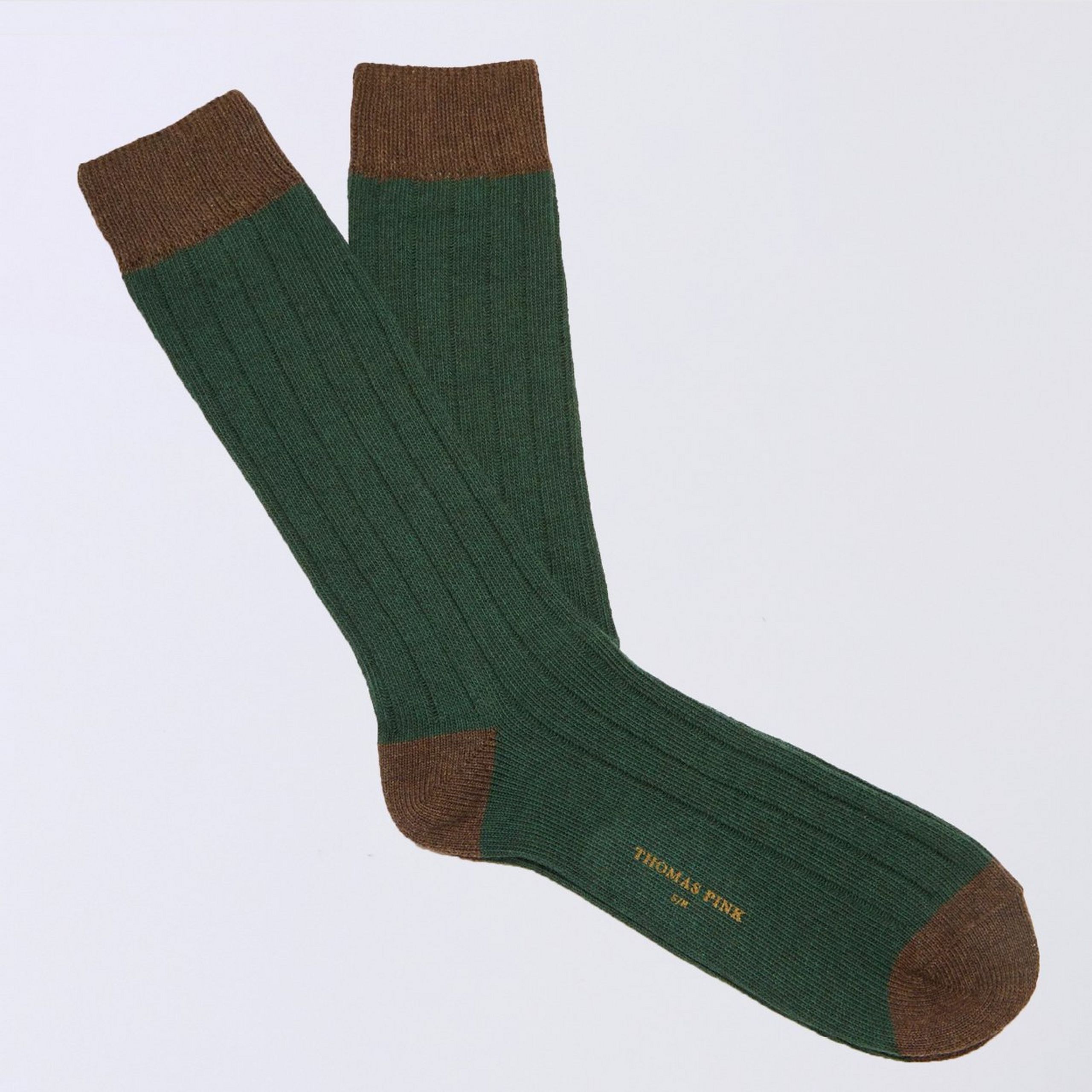Deep Green & Brown Heel & Toe Ribbed Mid Length Socks